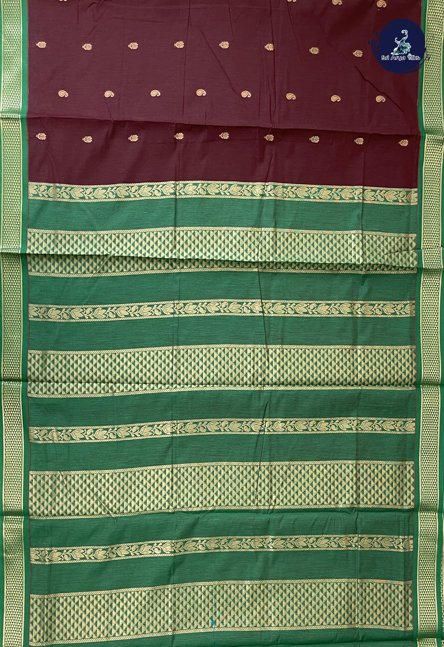 Brown Madisar Semi Silk Cotton Saree With Zari Buttas Pattern