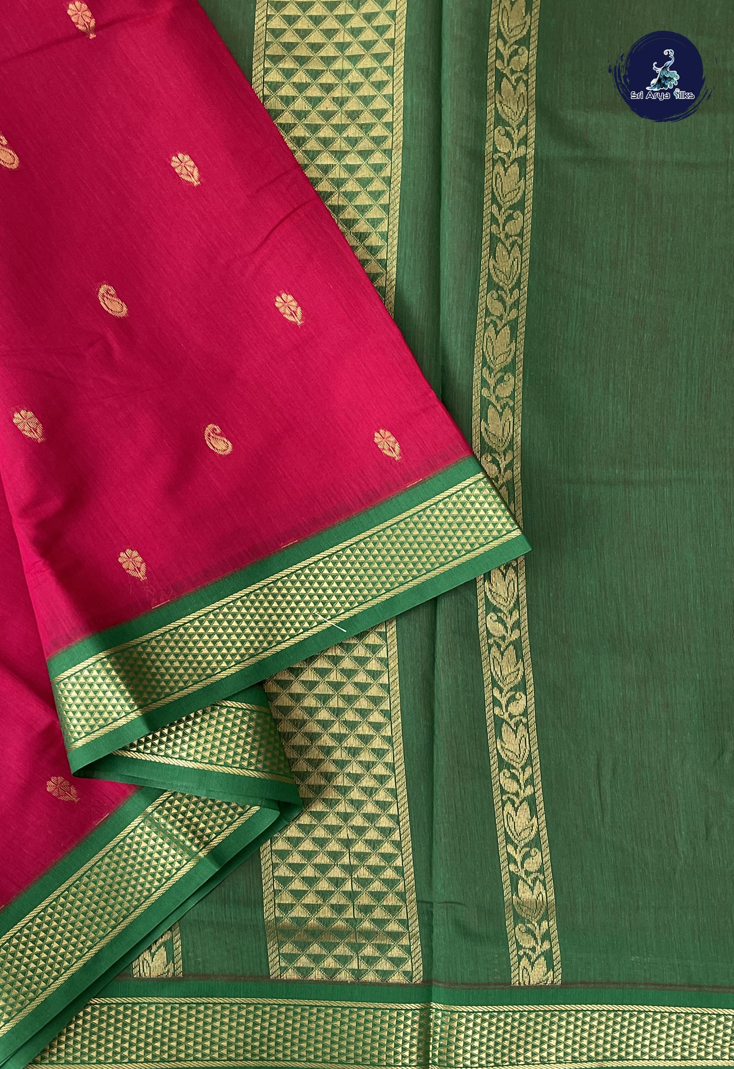 Dark Pink Madisar Semi Silk Cotton Saree With Zari Buttas Pattern