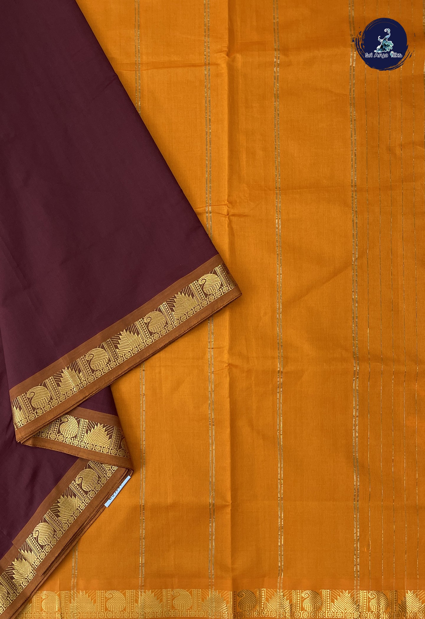 Brown Madisar Semi Silk Cotton Saree With Plain Pattern