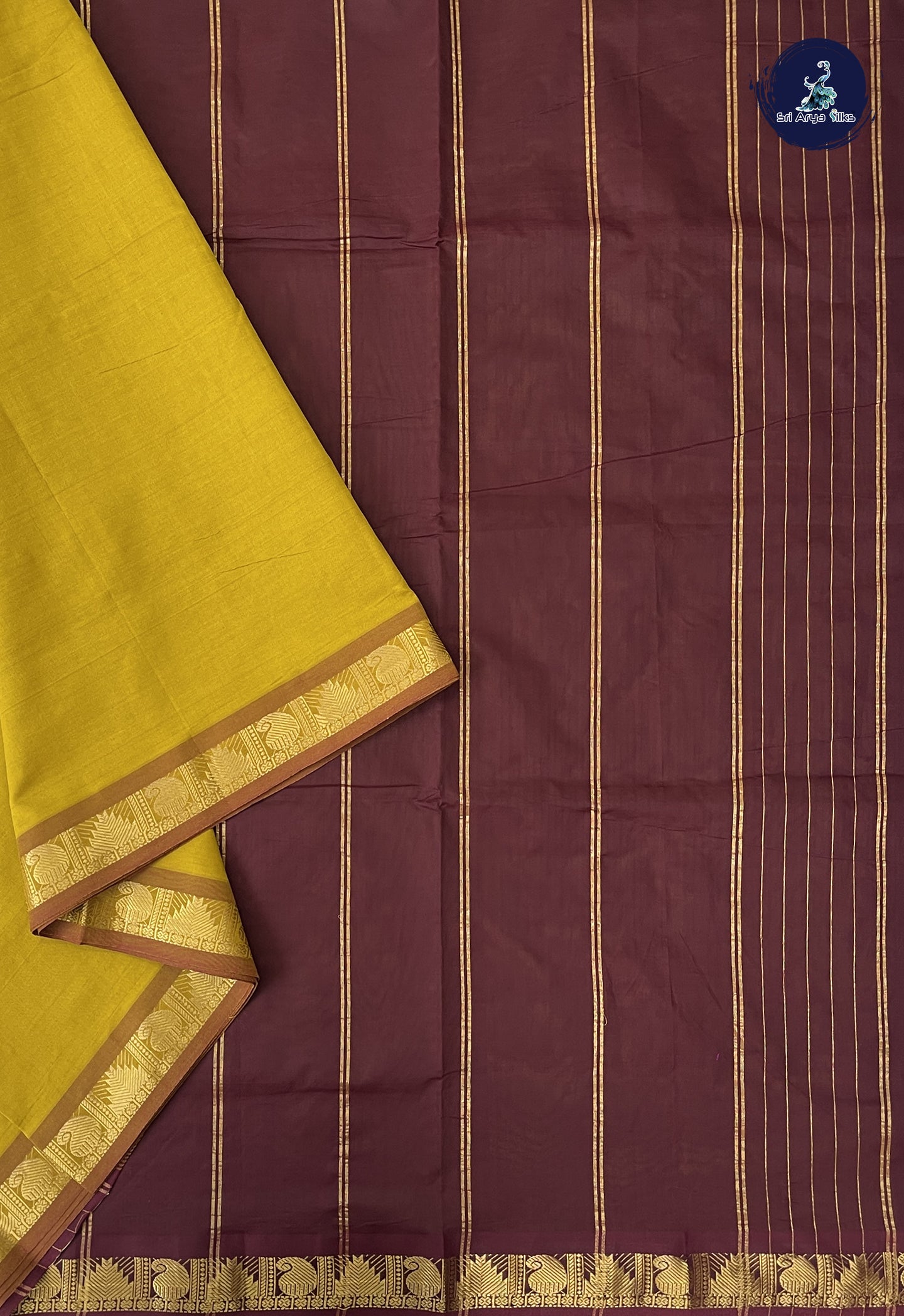 Turmeric Yellow Madisar Semi Silk Cotton Saree With Plain Pattern