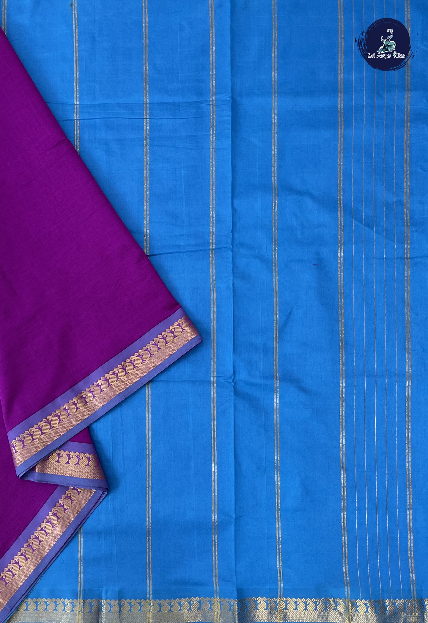 Purple Madisar Semi Silk Cotton Saree With Plain Pattern