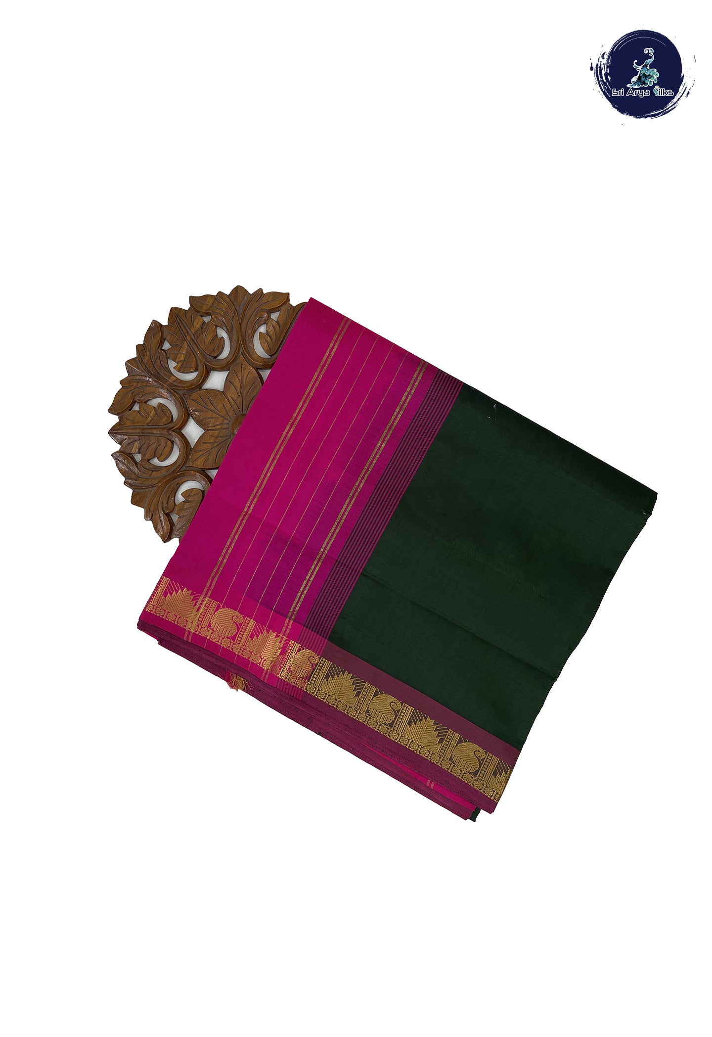 Dark Green Madisar Semi Silk Cotton Saree With Plain Pattern