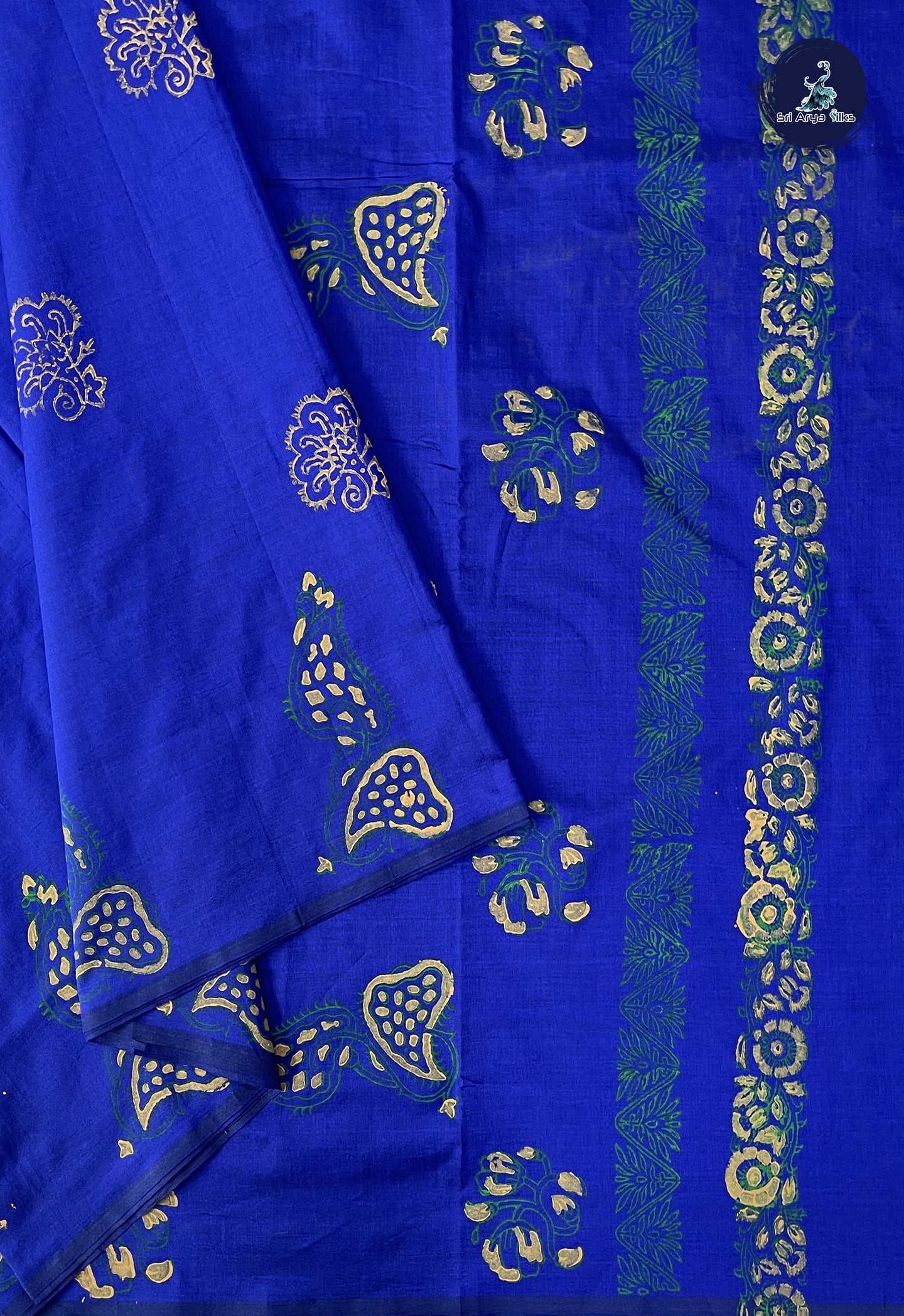 Dark Blue Madisar Semi Silk Cotton Saree With Printed Pattern