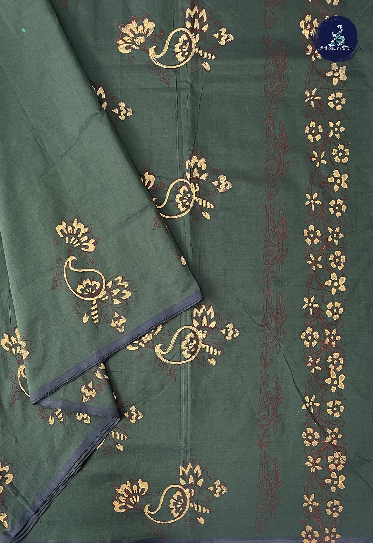 Dark Green Madisar Semi Silk Cotton Saree With Printed Pattern