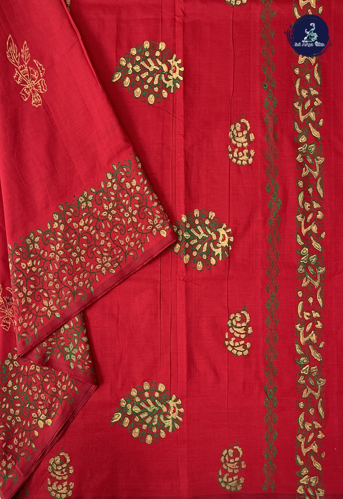 Red Madisar Semi Silk Cotton Saree With Printed Pattern