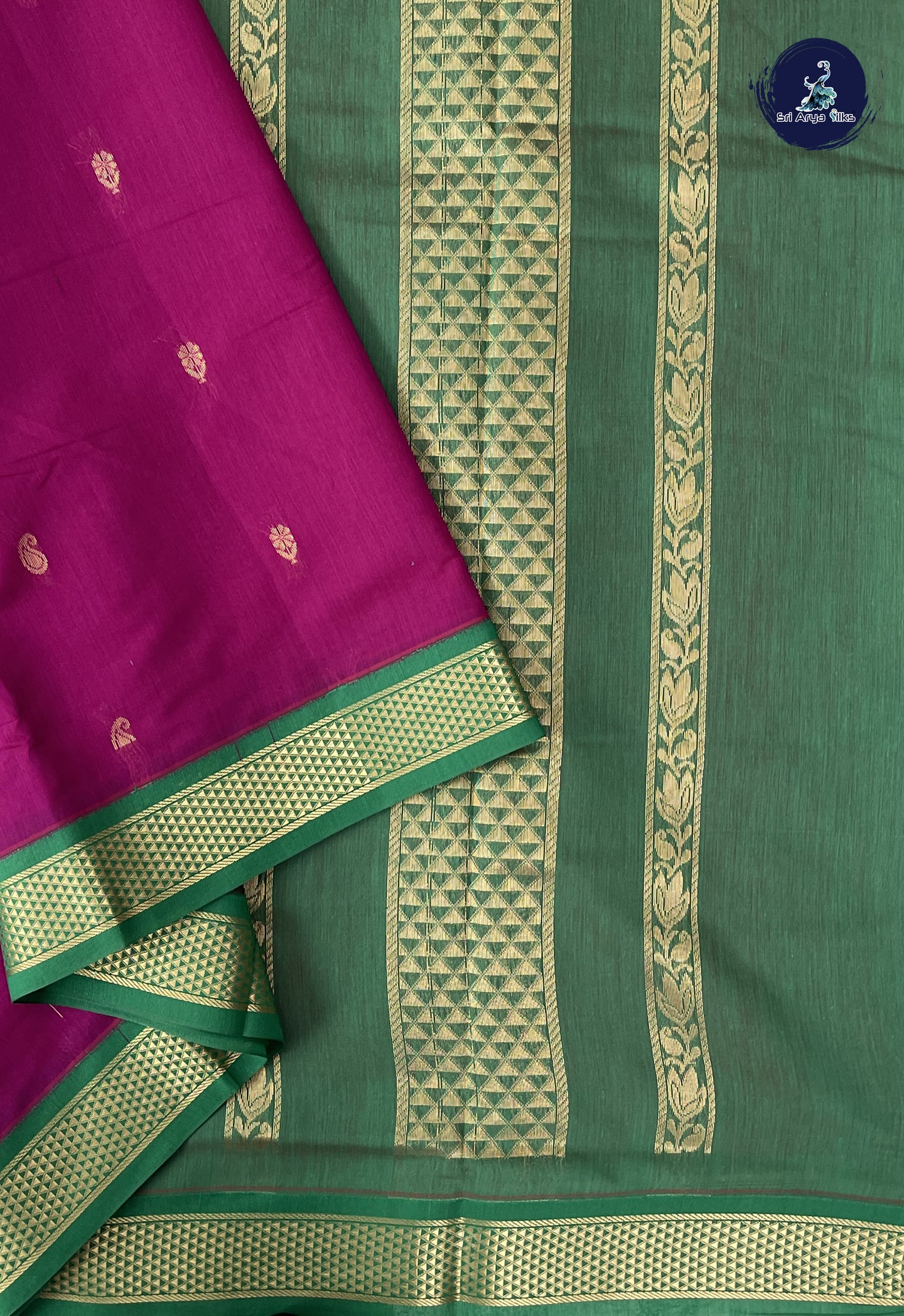 Purple Madisar Semi Silk Cotton Saree With Zari Buttas Pattern
