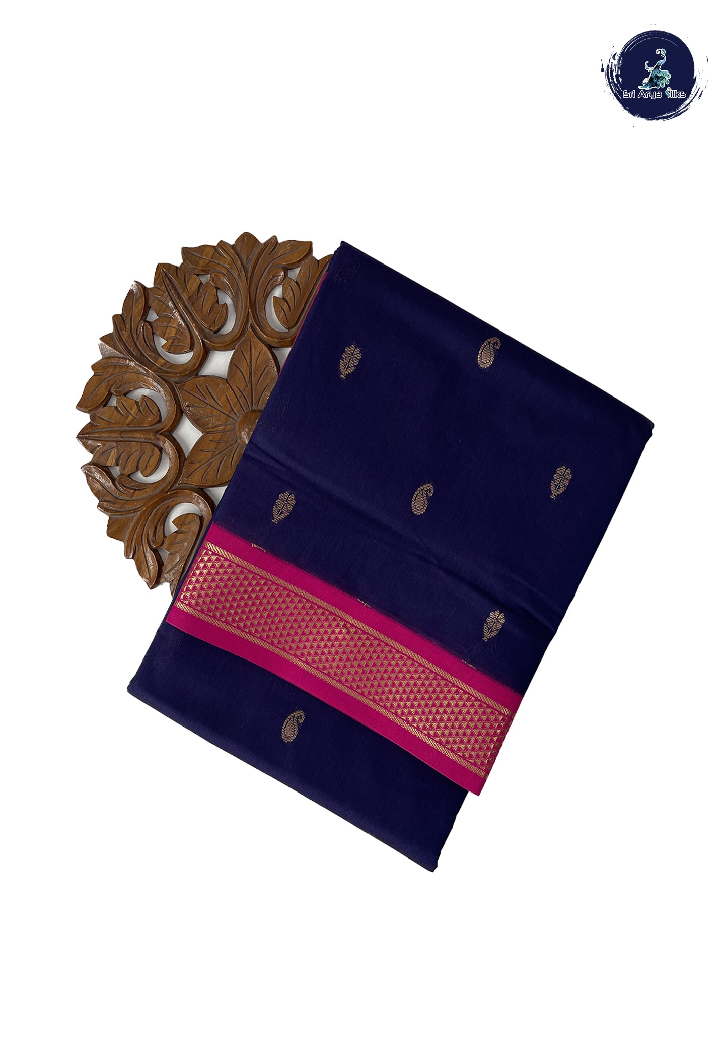 Navy Blue Madisar Semi Silk Cotton Saree With Zari Buttas Pattern