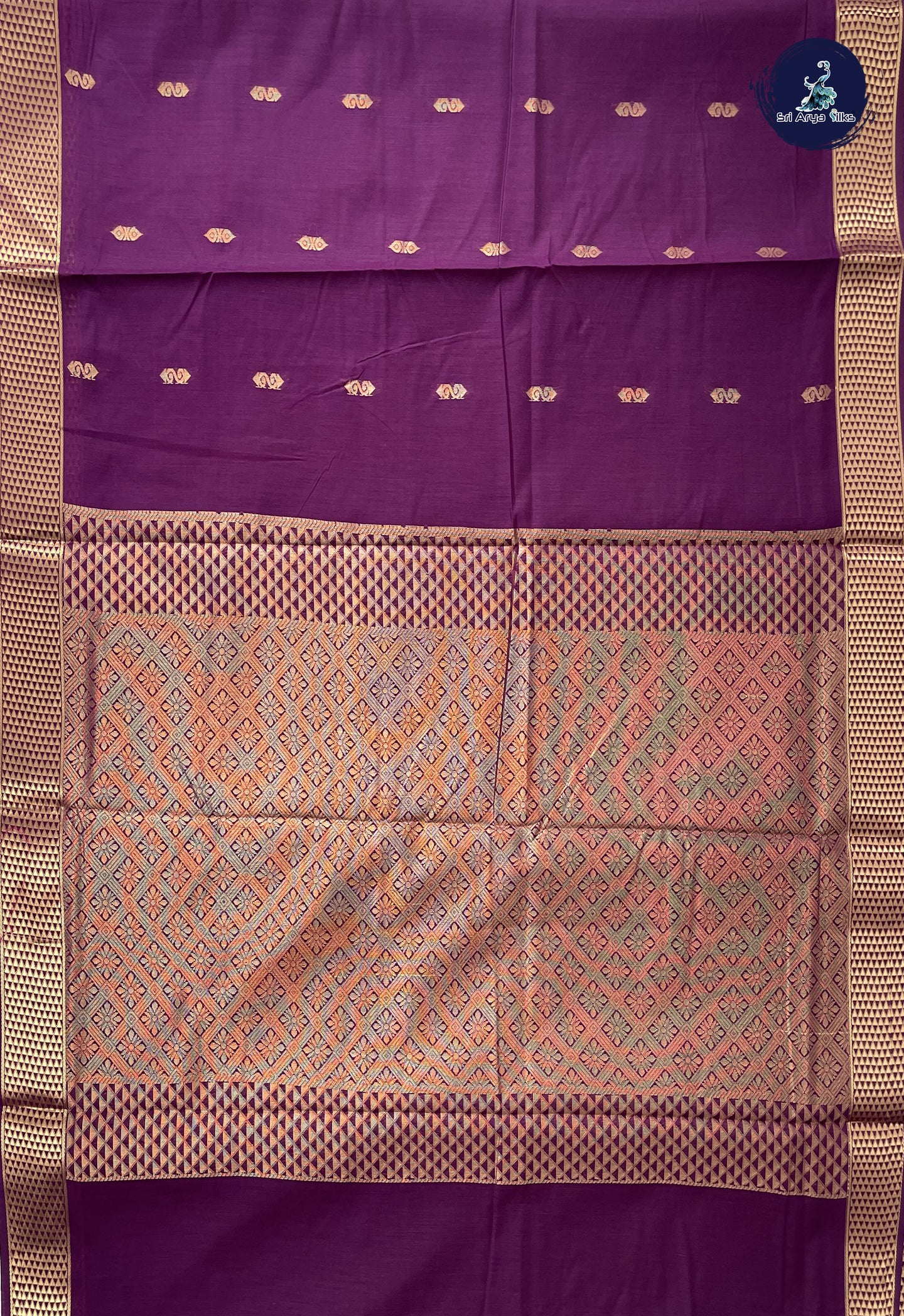 Dark Plum Madisar Semi Silk Cotton Saree With Zari Buttas Pattern