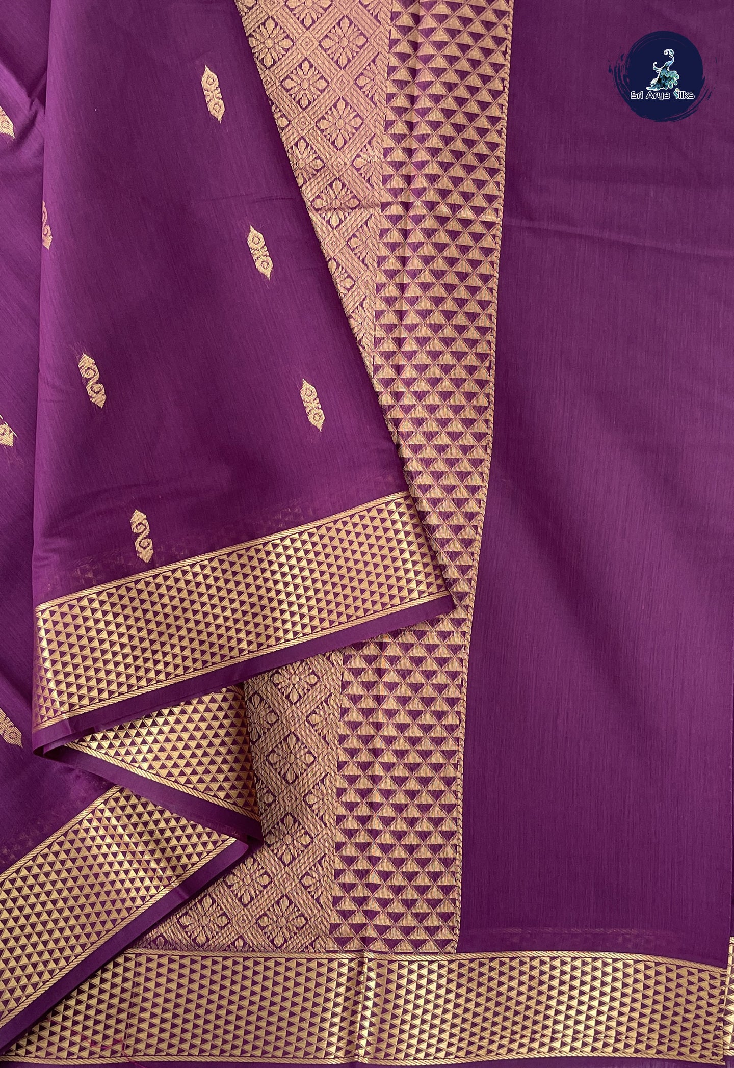 Dark Plum Madisar Semi Silk Cotton Saree With Zari Buttas Pattern