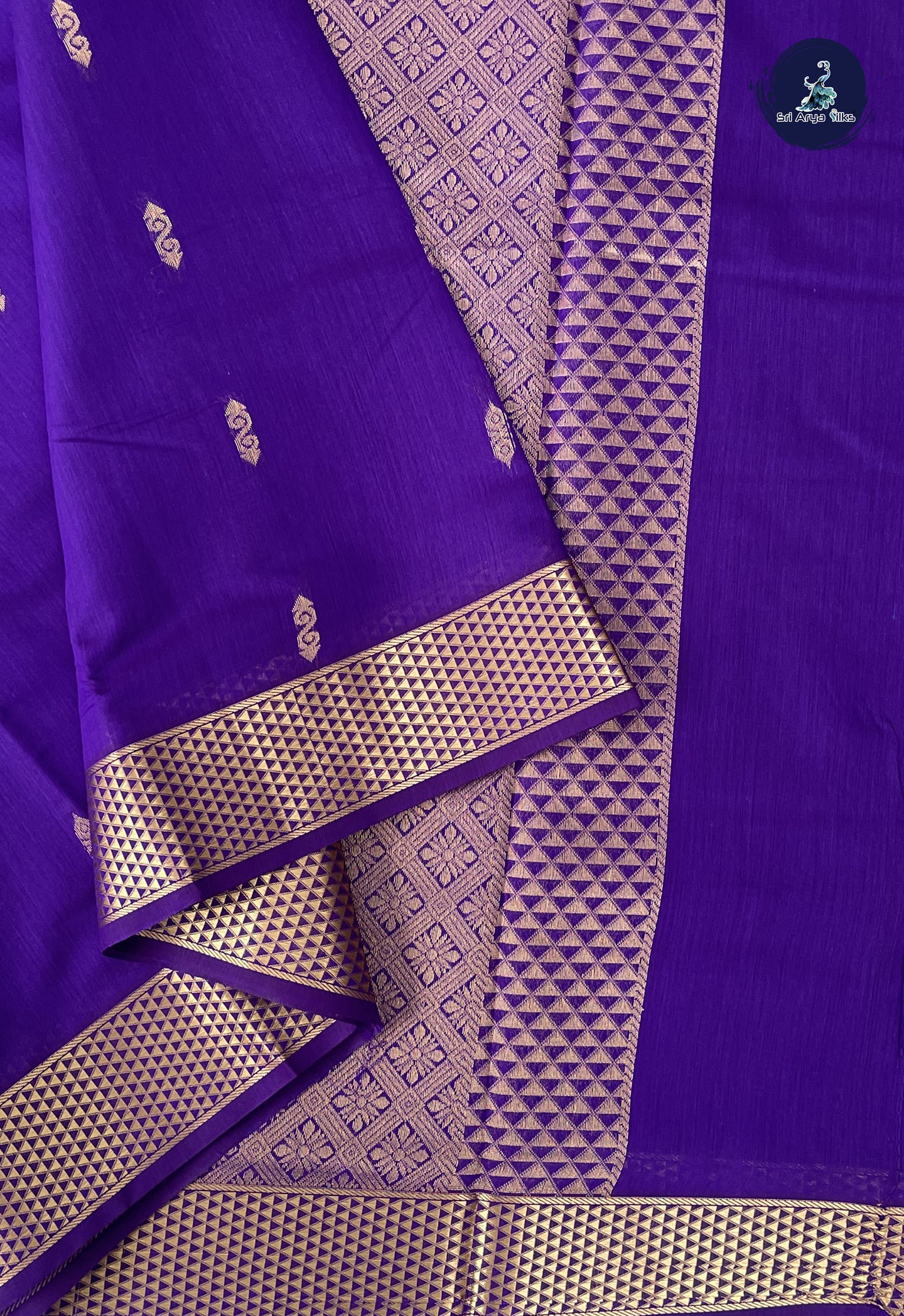 Dark Violet Madisar Semi Silk Cotton Saree With Zari Buttas Pattern