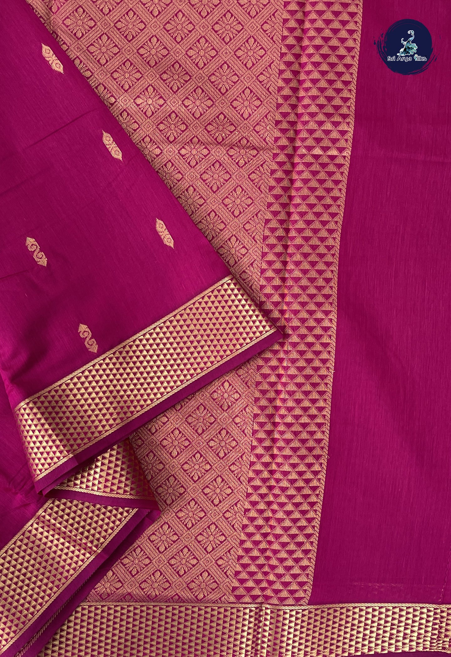 Magenta Madisar Semi Silk Cotton Saree With Zari Buttas Pattern