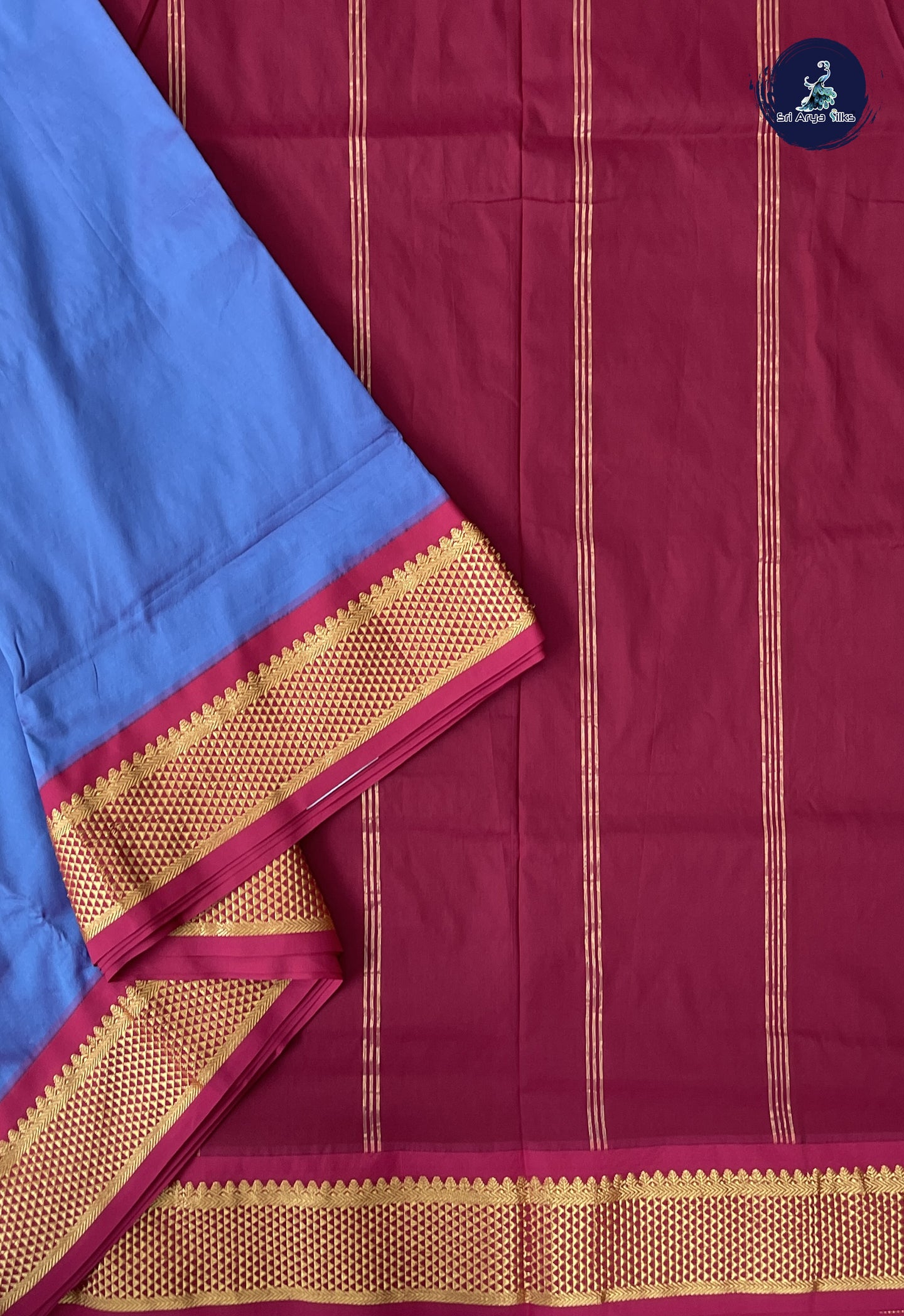 Dual Tone Blue 10 Yards Semi Silk With Plain Pattern