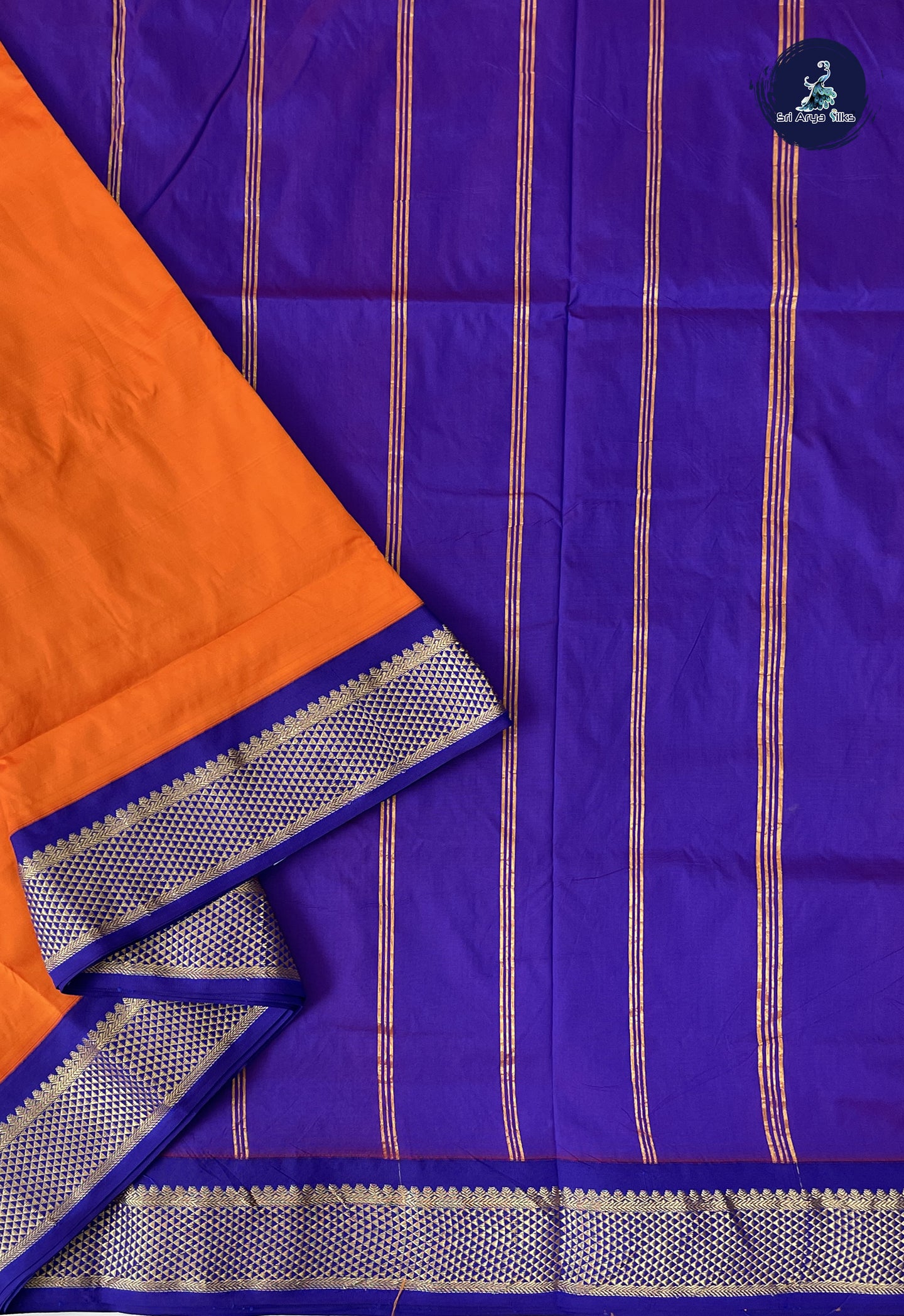 Orange 10 Yards Semi Silk With Plain Pattern