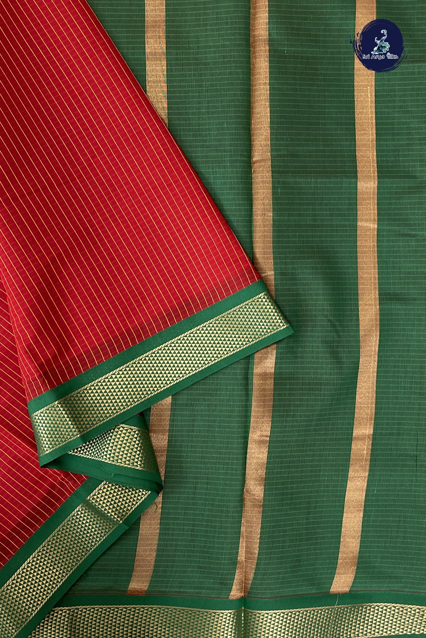Red Madisar Semi Silk Cotton Saree With Checked Pattern