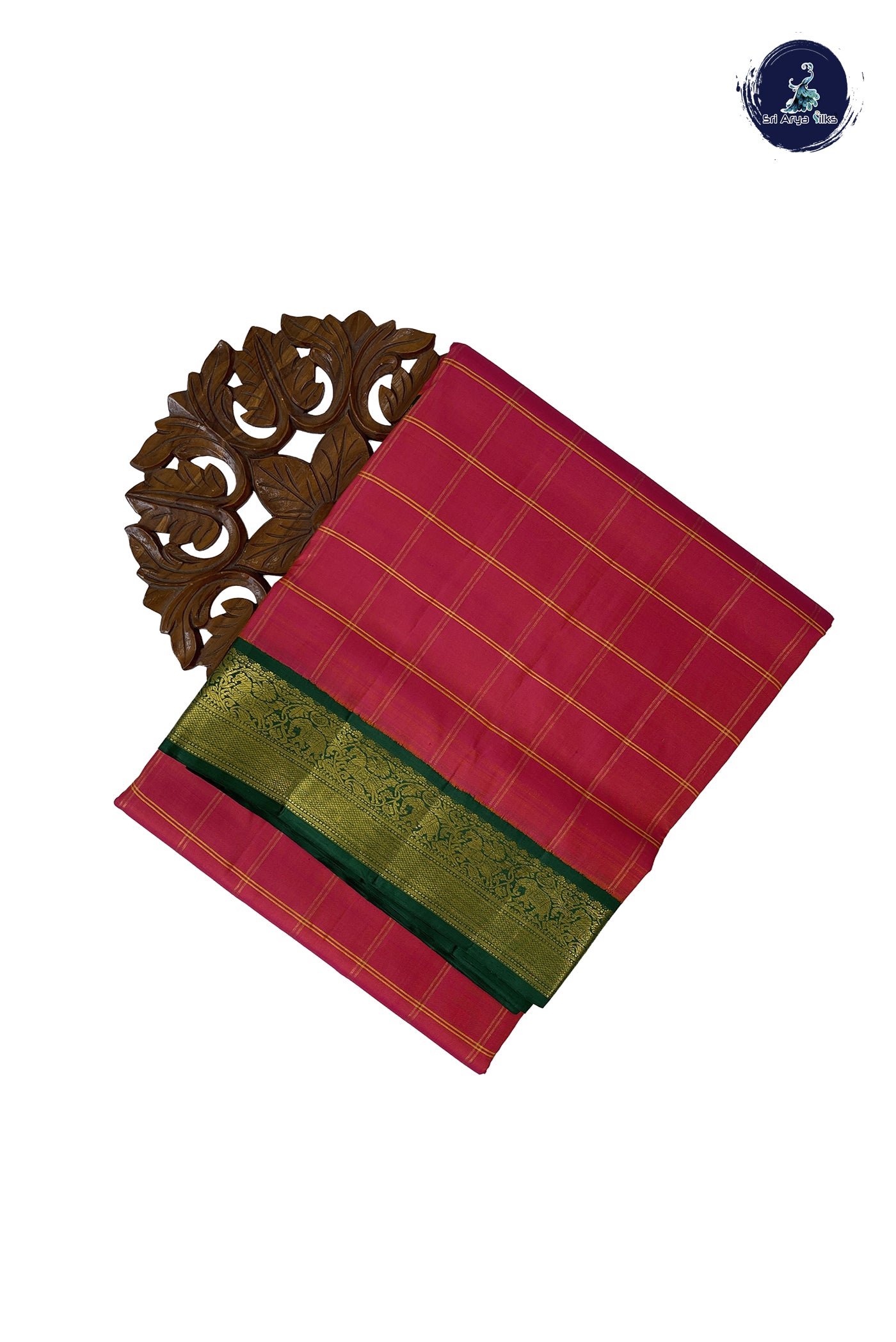 Pinkish Orange Madisar 10 Yards Silk Saree With Zari Checked Pattern
