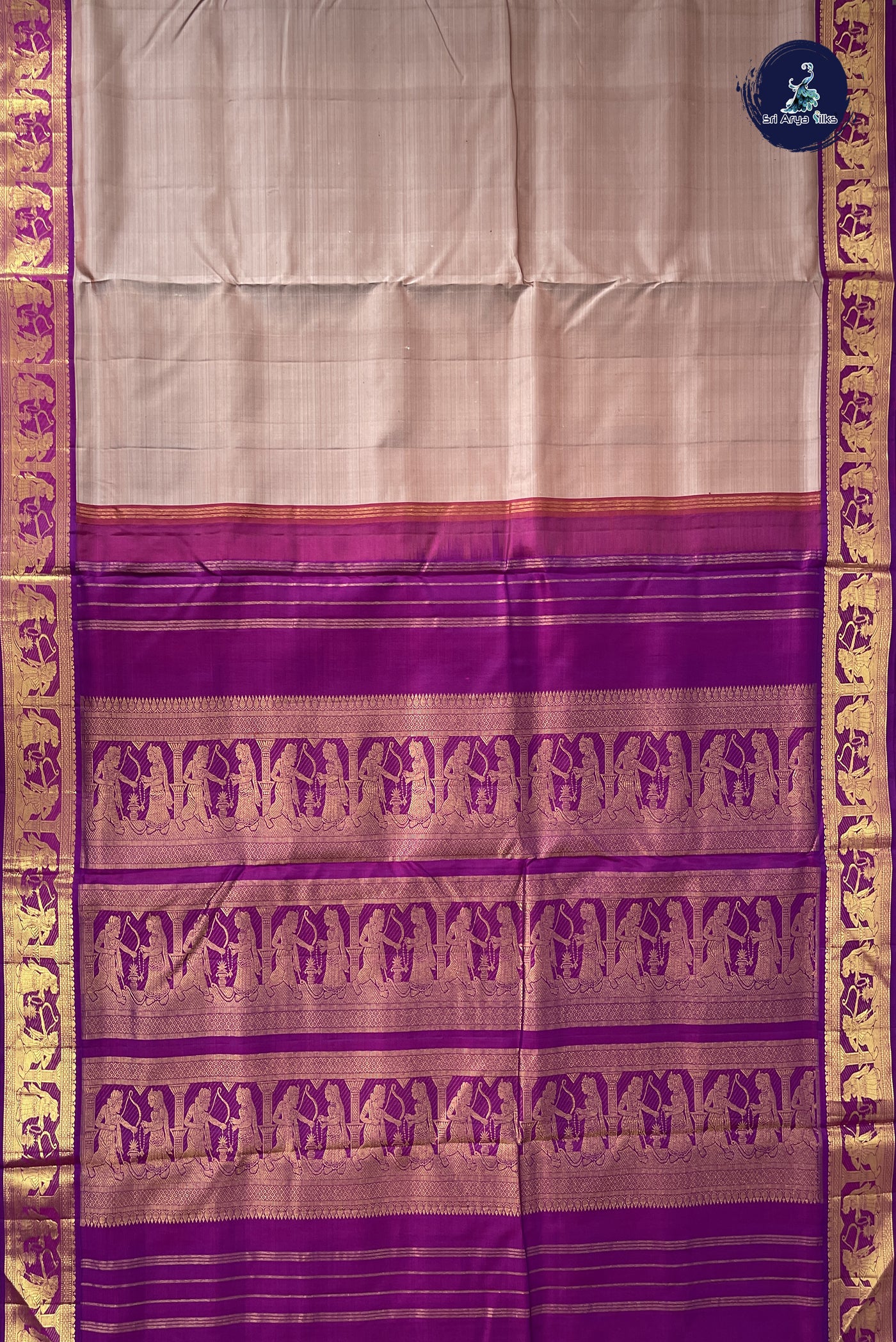 Mauve Grey Madisar 10 Yards Silk Saree With Plain Pattern