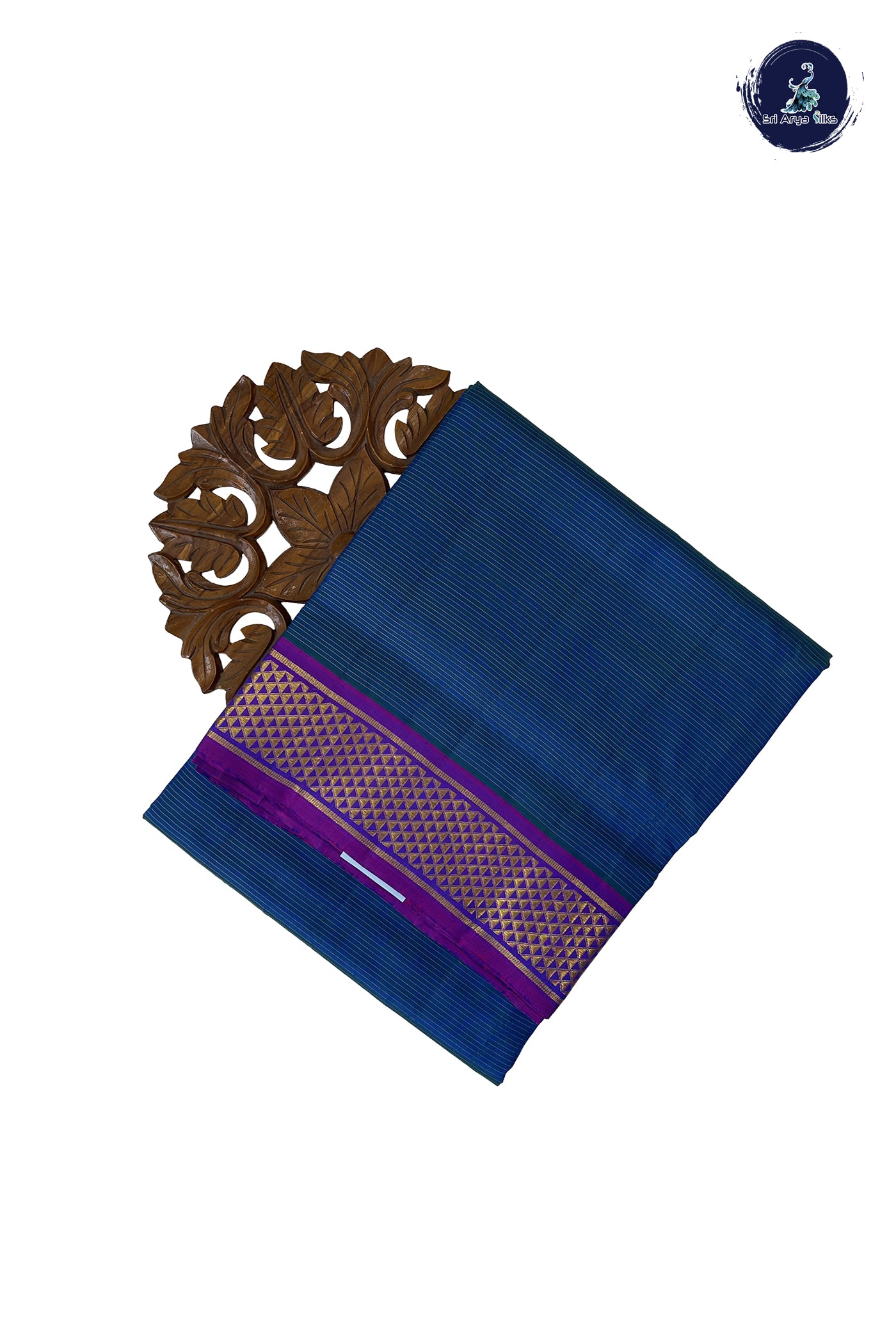 Peacock Blue Madisar 10 Yards Silk Saree With Vaira Oosi Pattern