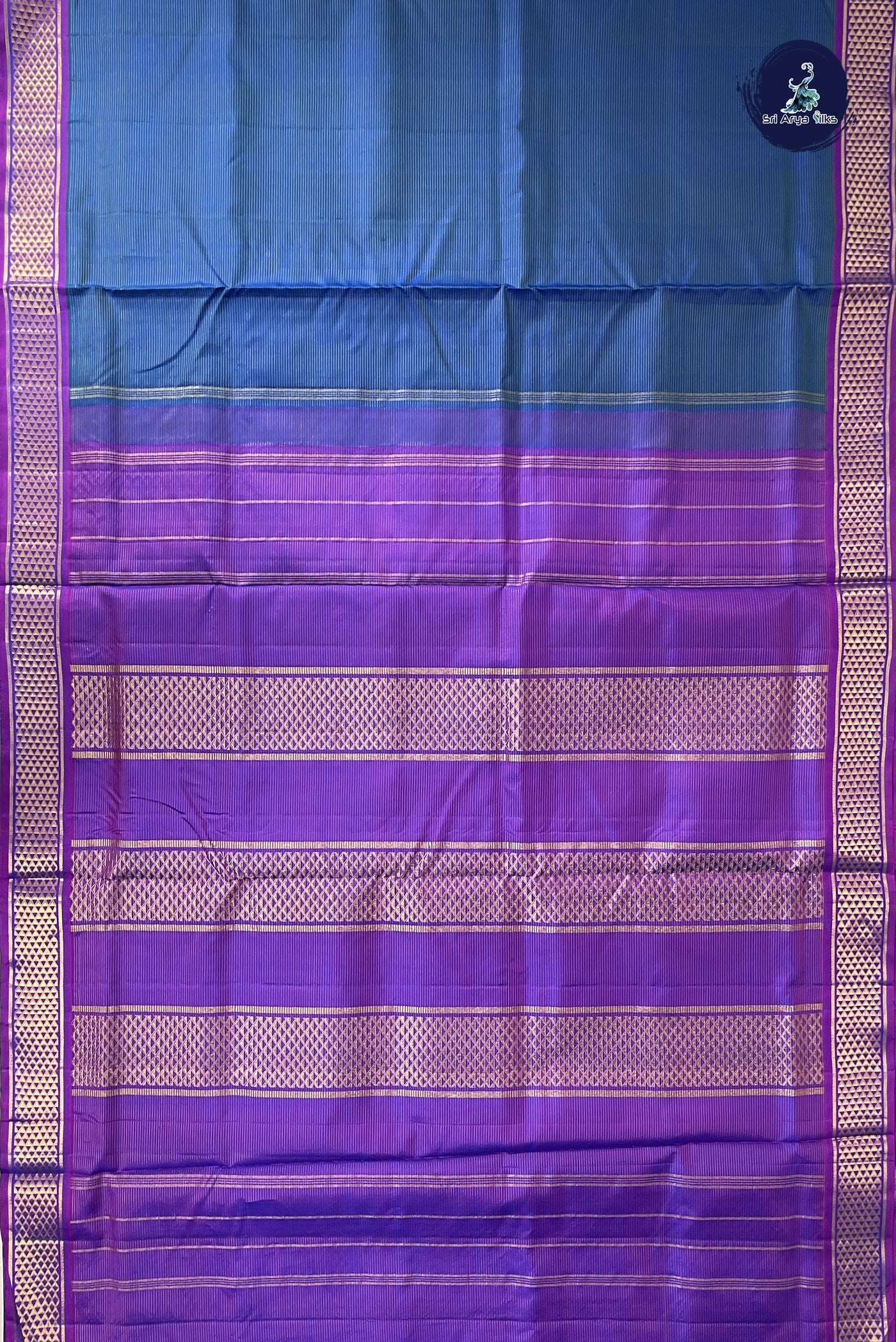 Peacock Blue Madisar 10 Yards Silk Saree With Vaira Oosi Pattern