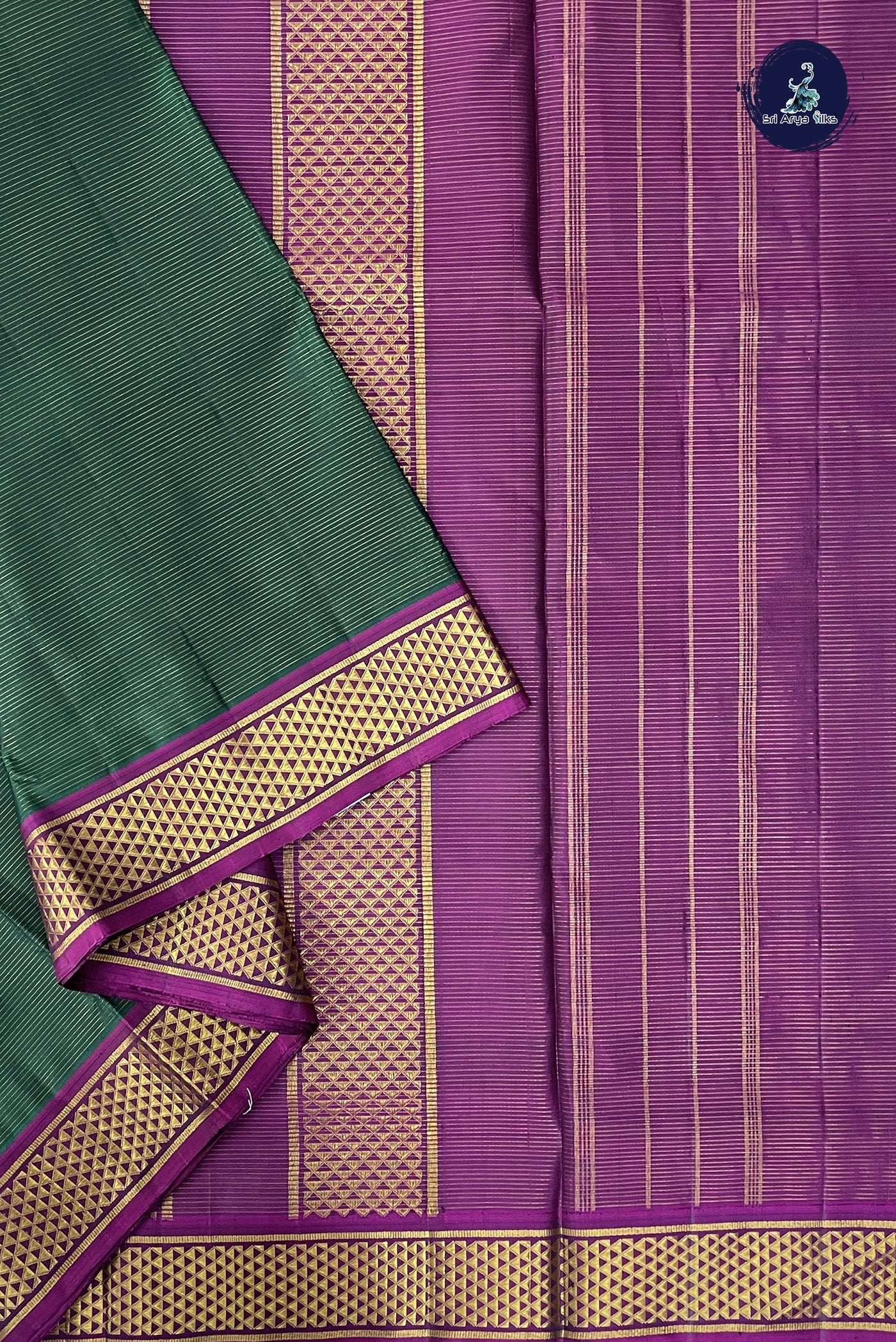 Bottle Green Madisar 10 Yards Silk Saree With Vaira Oosi Pattern