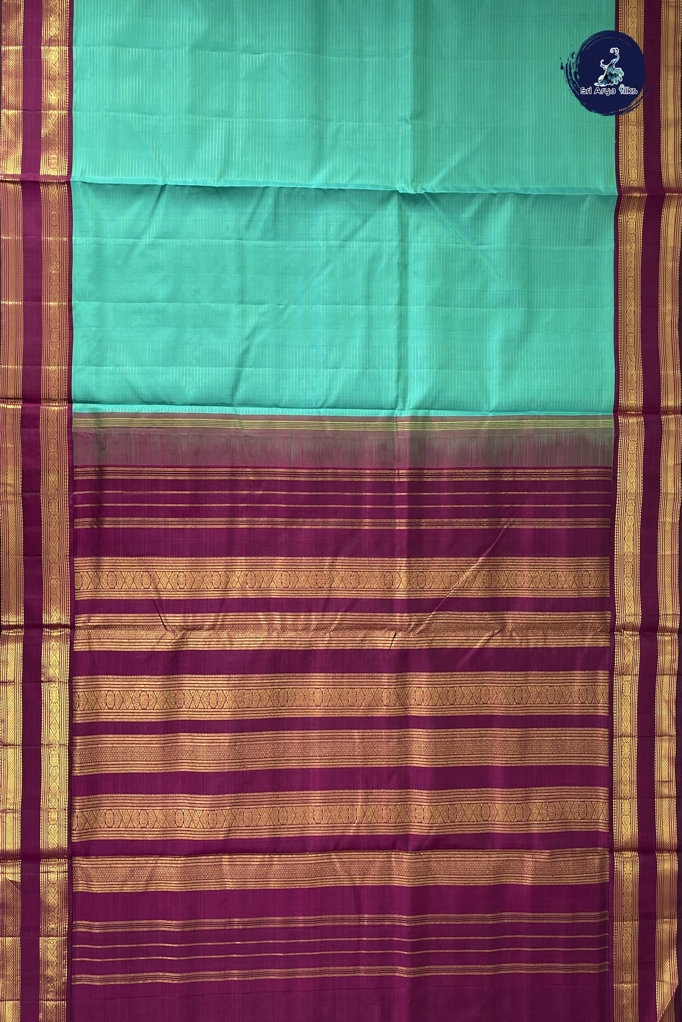 Turquoise Madisar 10 Yards Silk Saree With Vaira Oosi Pattern