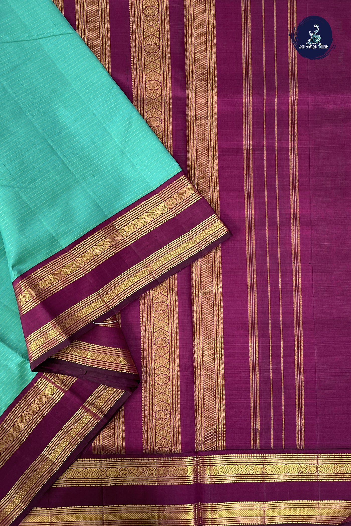 Turquoise Madisar 10 Yards Silk Saree With Vaira Oosi Pattern