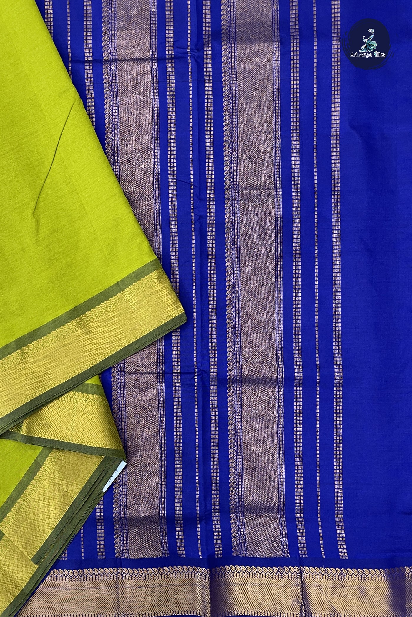 Light Green Madisar Semi Silk Cotton Saree With Plain Pattern