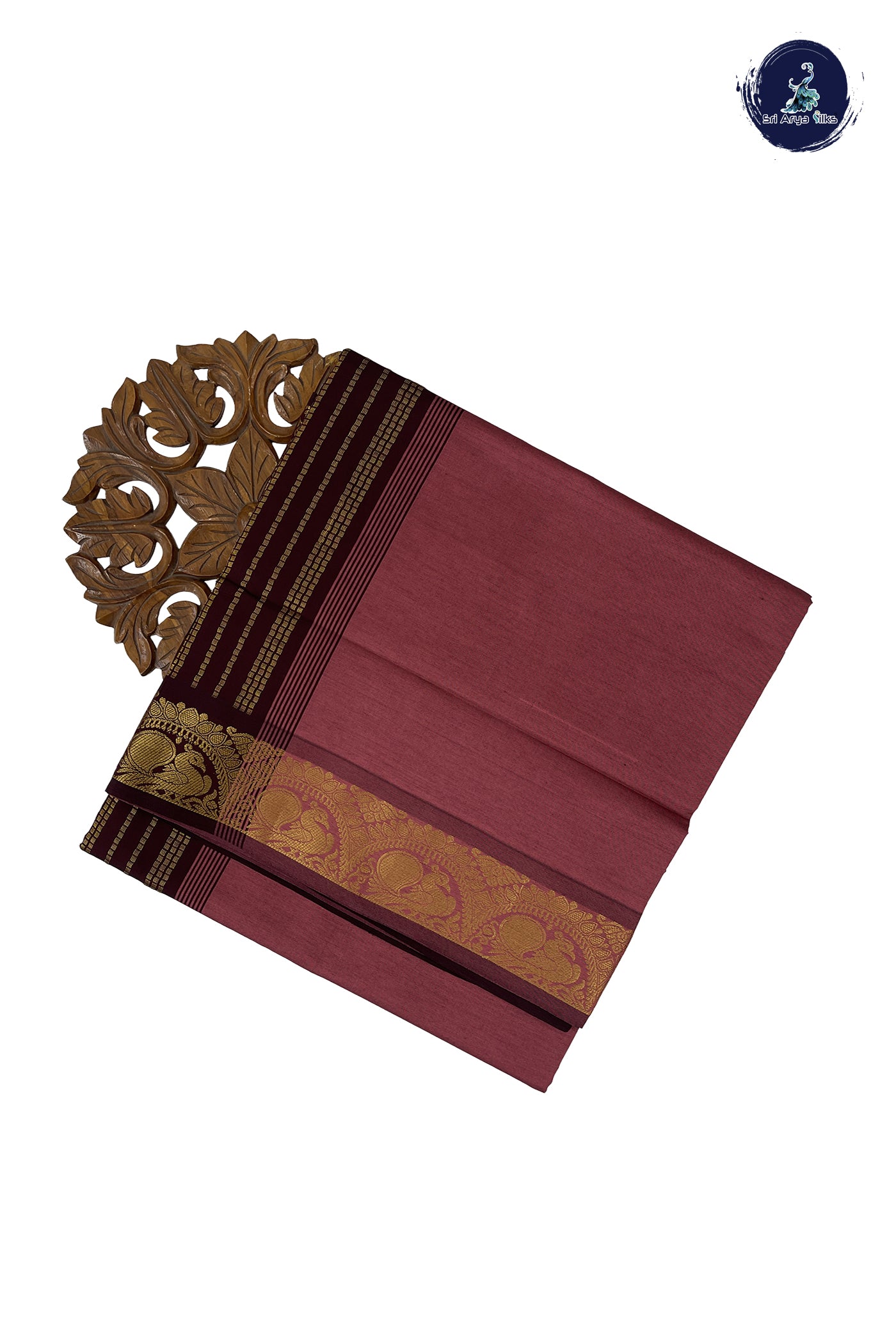 Dusty Pink Madisar Semi Silk Cotton Saree With Plain Pattern