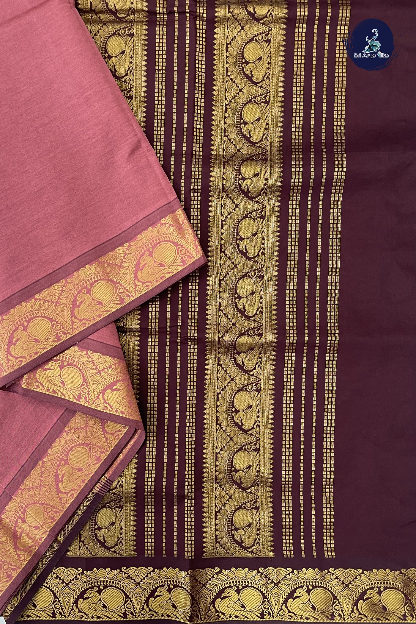 Dusty Pink Madisar Semi Silk Cotton Saree With Plain Pattern