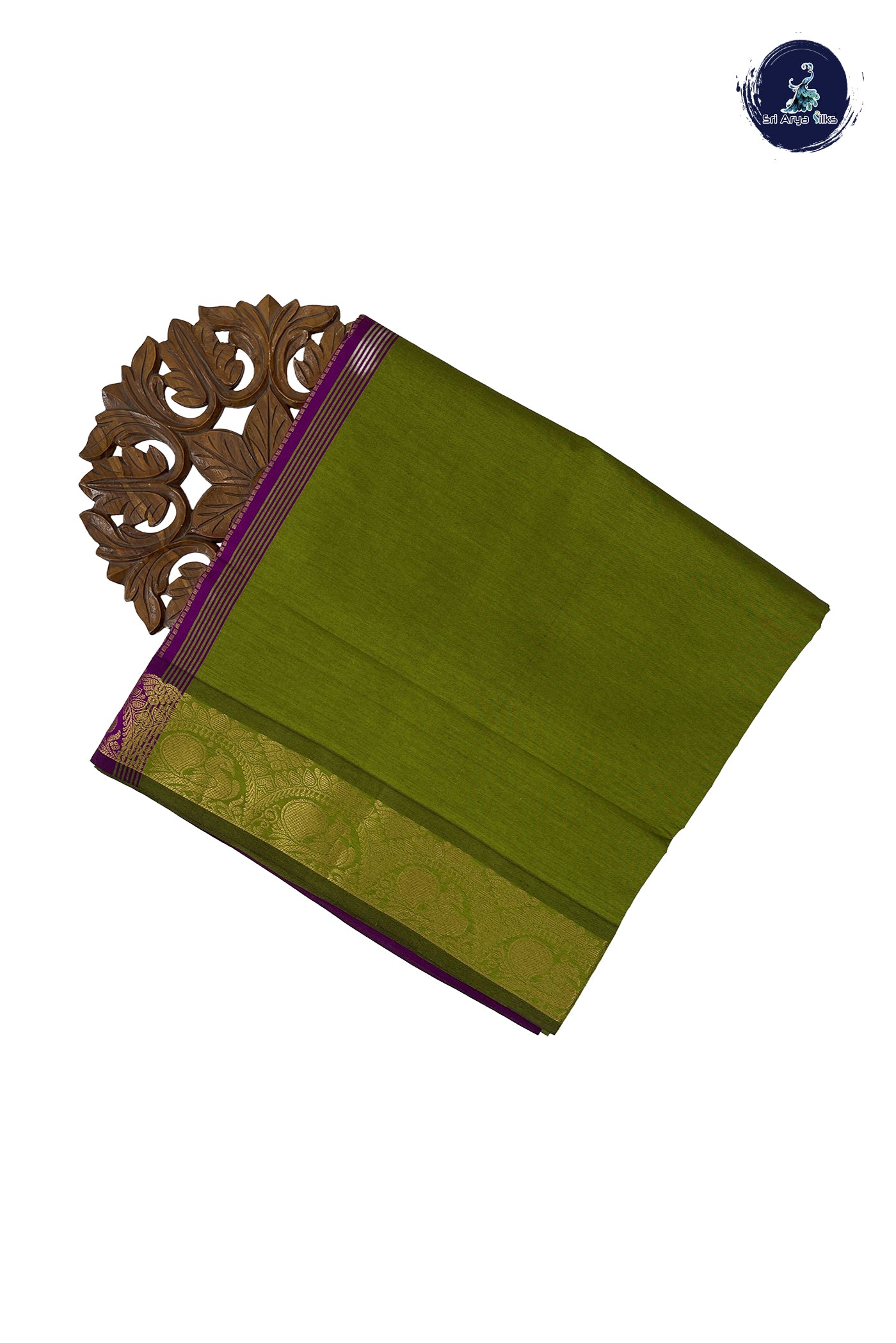 Mehendi Green Madisar Semi Silk Cotton Saree With Plain Pattern