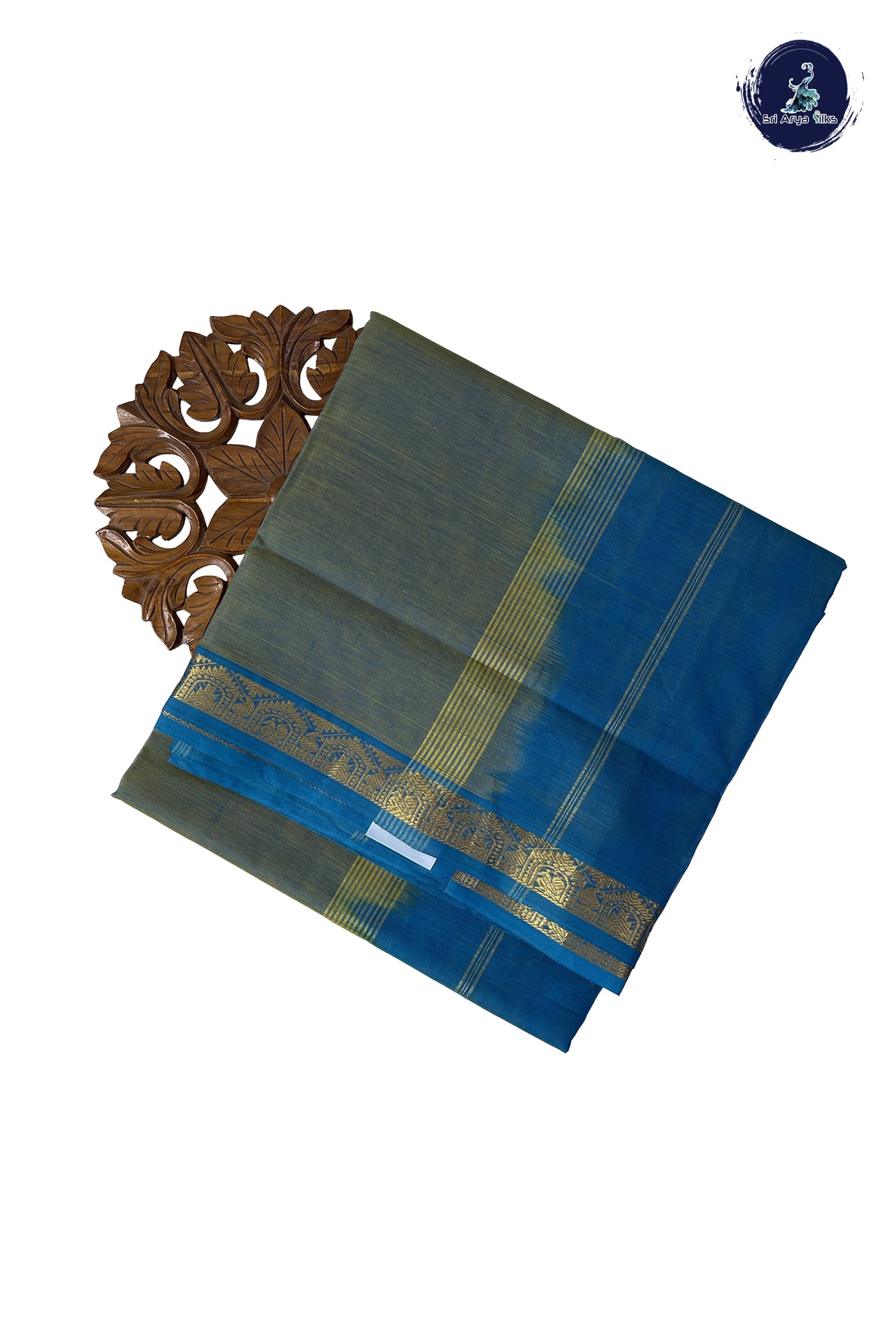 Dual Tone Blue 10 Yards Silk Cotton Saree With Plain Pattern