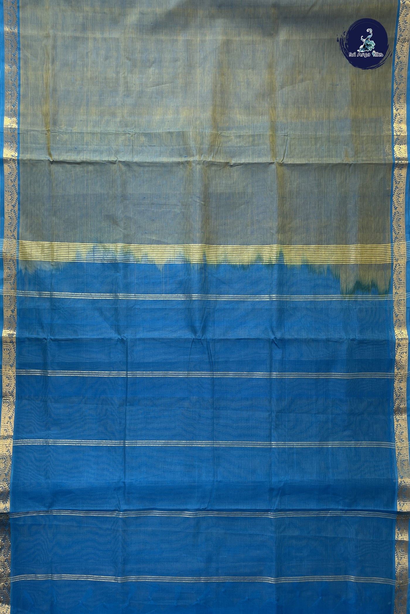 Dual Tone Blue 10 Yards Silk Cotton Saree With Plain Pattern