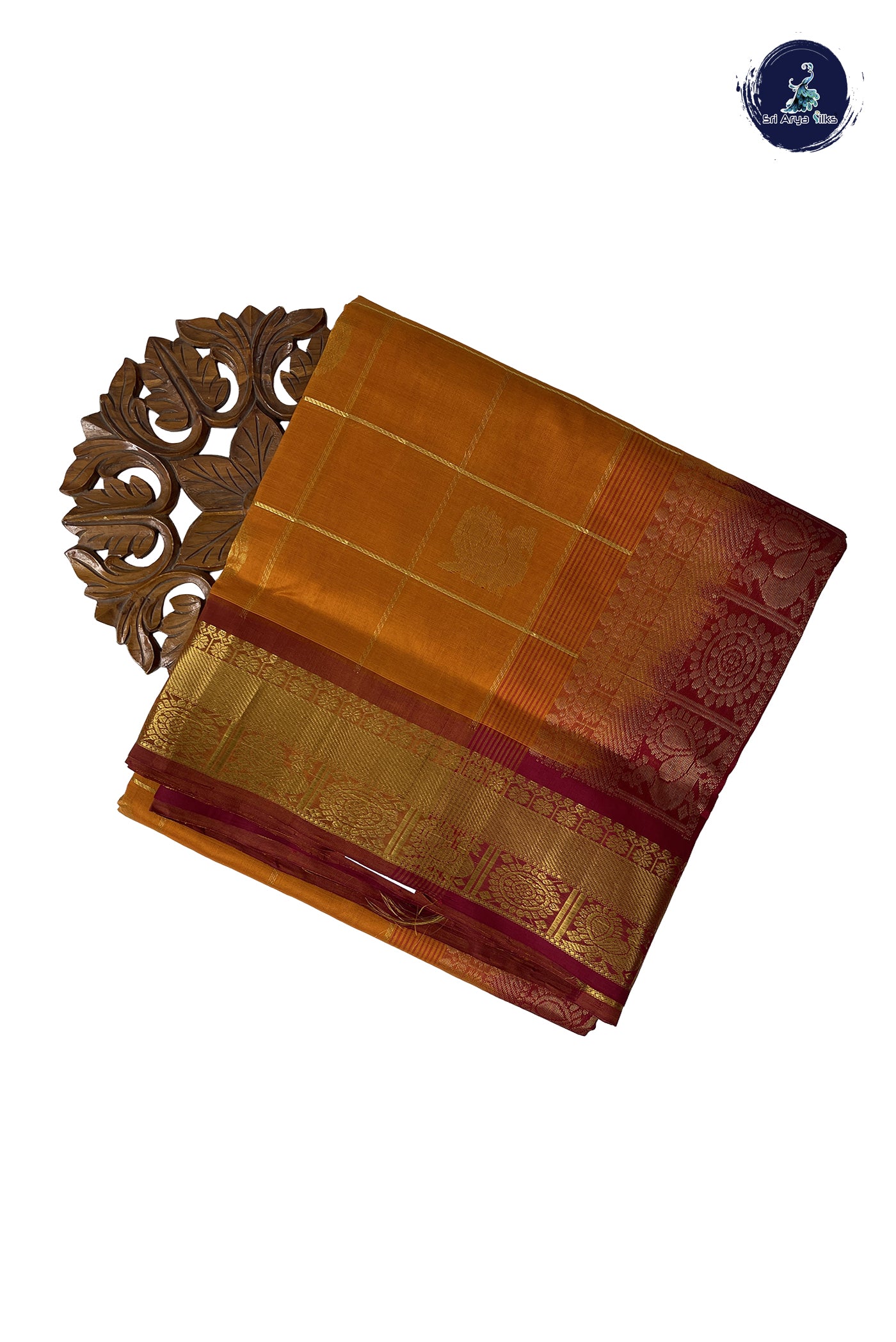 Lite Mustard Orange 10 Yards Silk Cotton Saree With Zari Checked Pattern