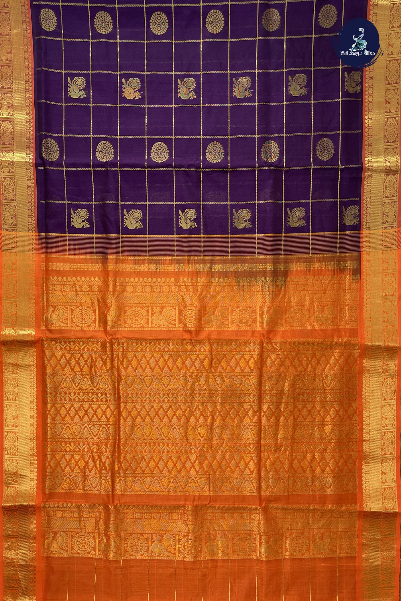 Jamun 10 Yards Silk Cotton Saree With Zari Checked Pattern