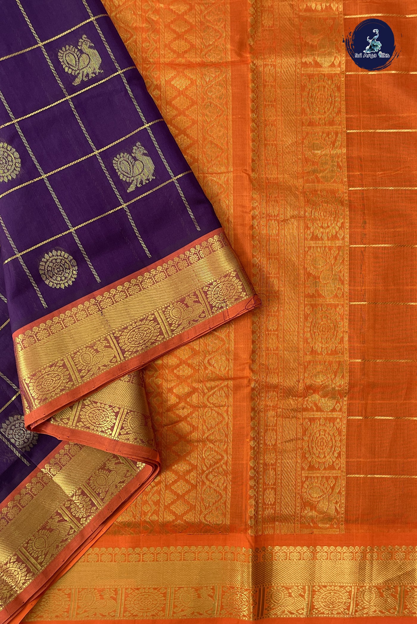 Jamun 10 Yards Silk Cotton Saree With Zari Checked Pattern