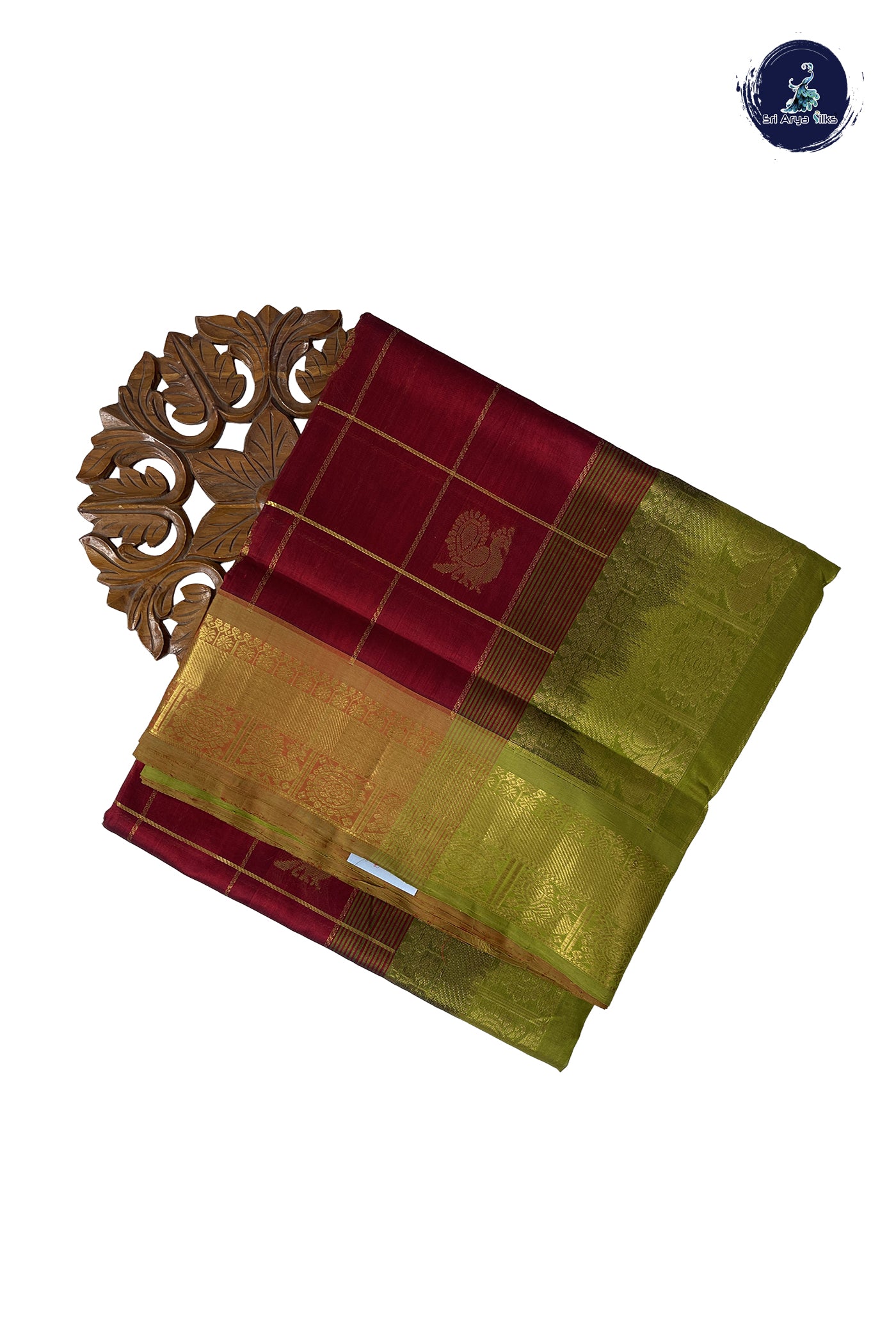 Maroon 10 Yards Silk Cotton Saree With Zari Checked Pattern