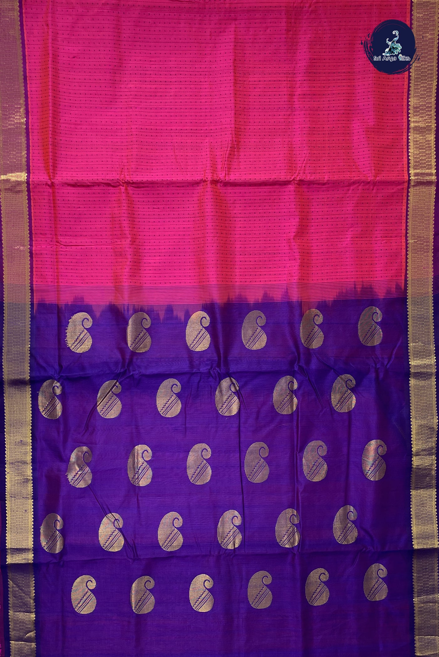 Pink 10 Yards Silk Cotton Saree With Laksha Deepam Design Pattern
