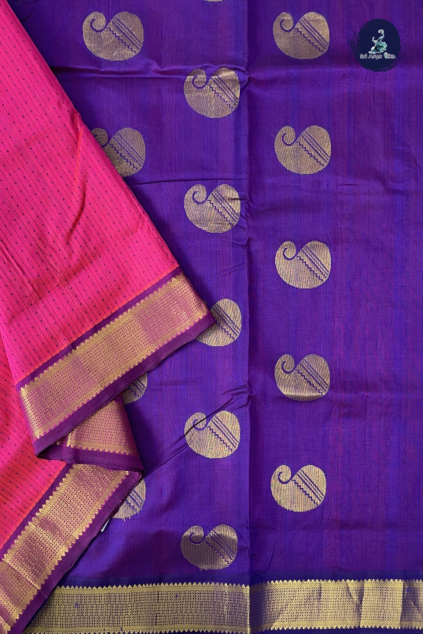 Pink 10 Yards Silk Cotton Saree With Laksha Deepam Design Pattern
