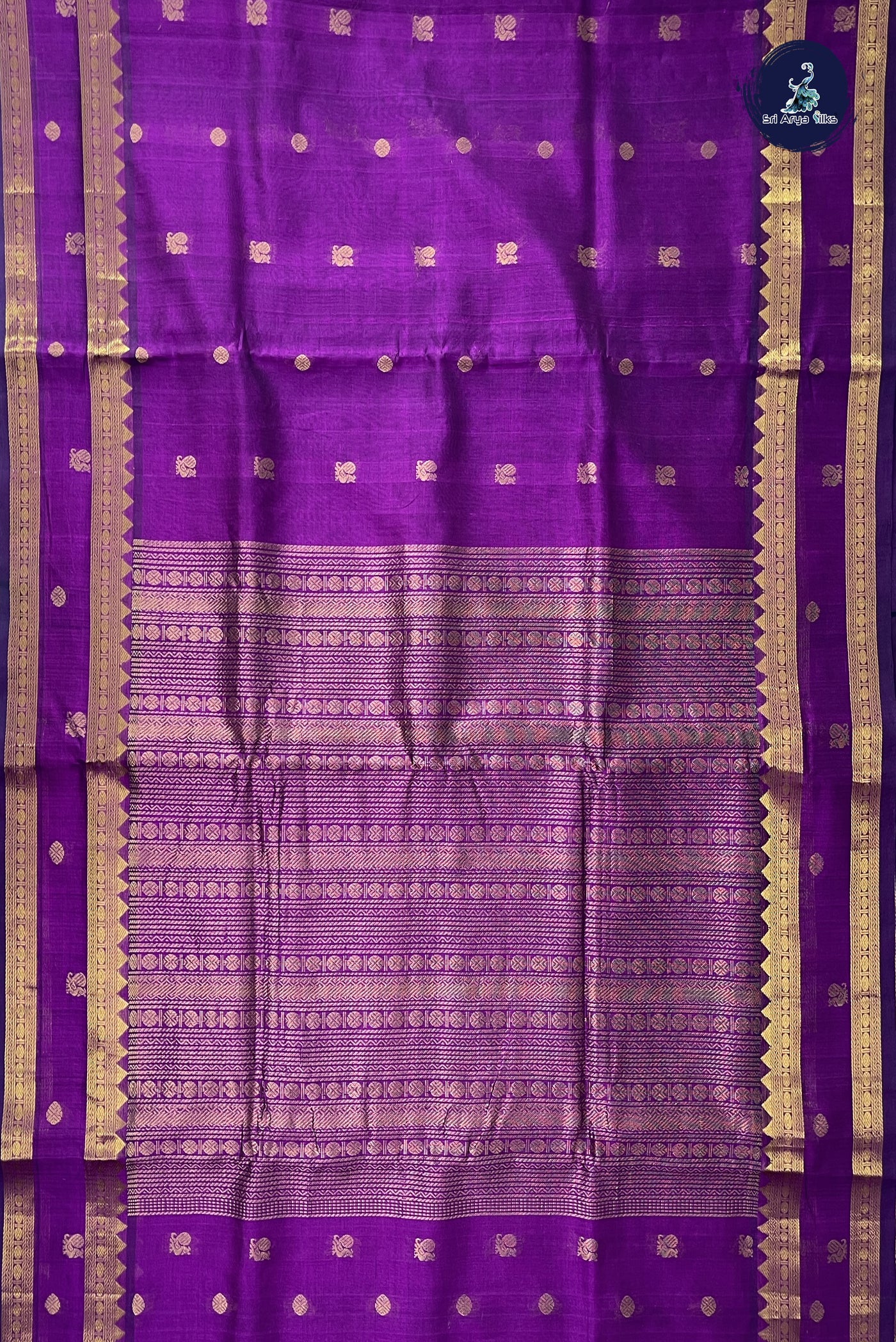 Jamun 10 Yards Silk Cotton Saree With Zari Buttas Pattern