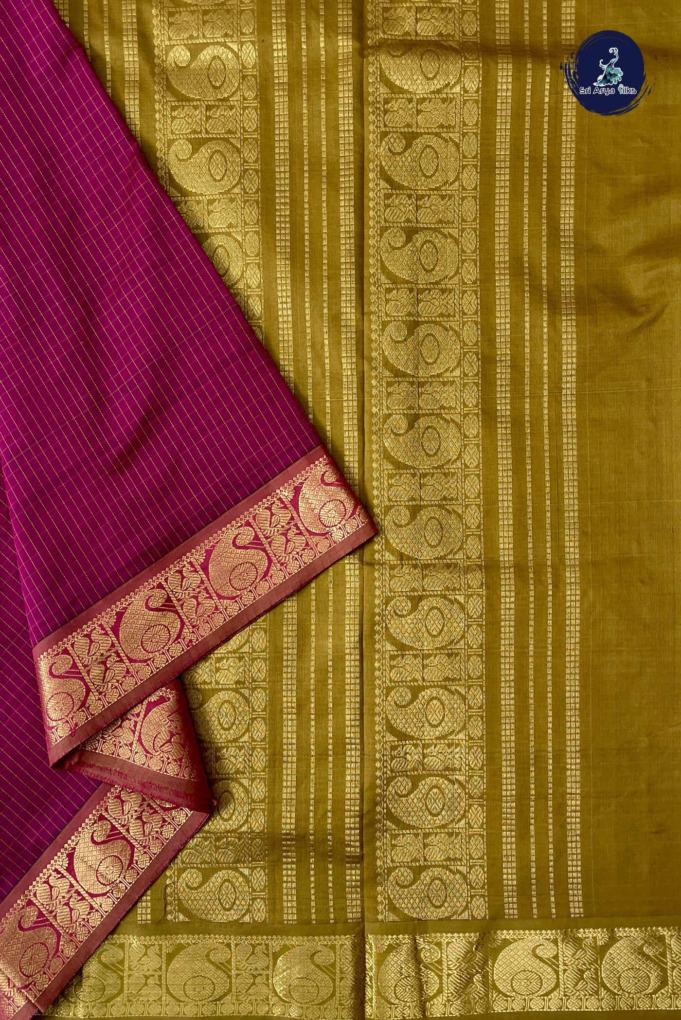 Pinkish Maroon Madisar Semi Silk Cotton Saree With Checked Pattern