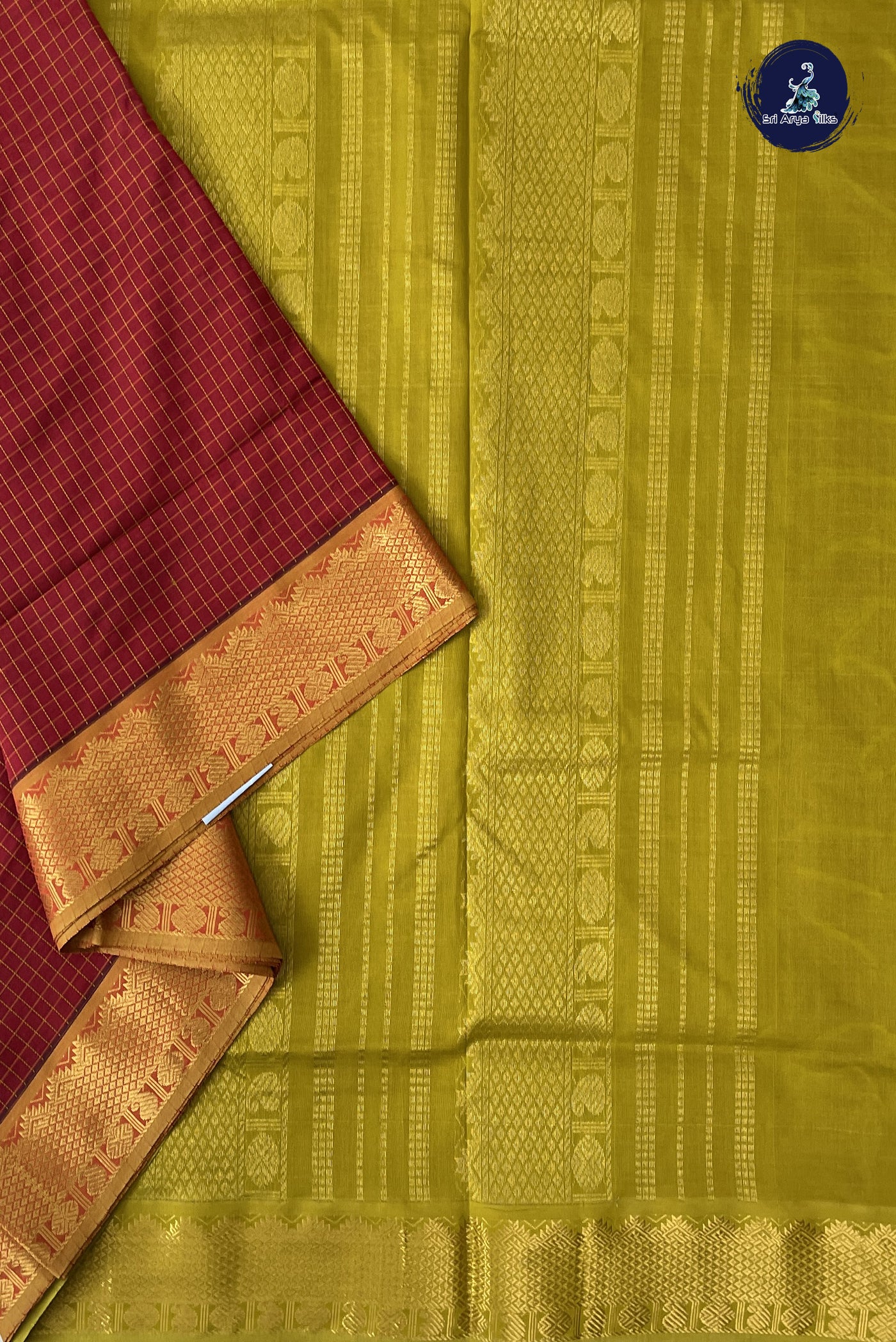 Maroon Madisar Semi Silk Cotton Saree With Checked Pattern