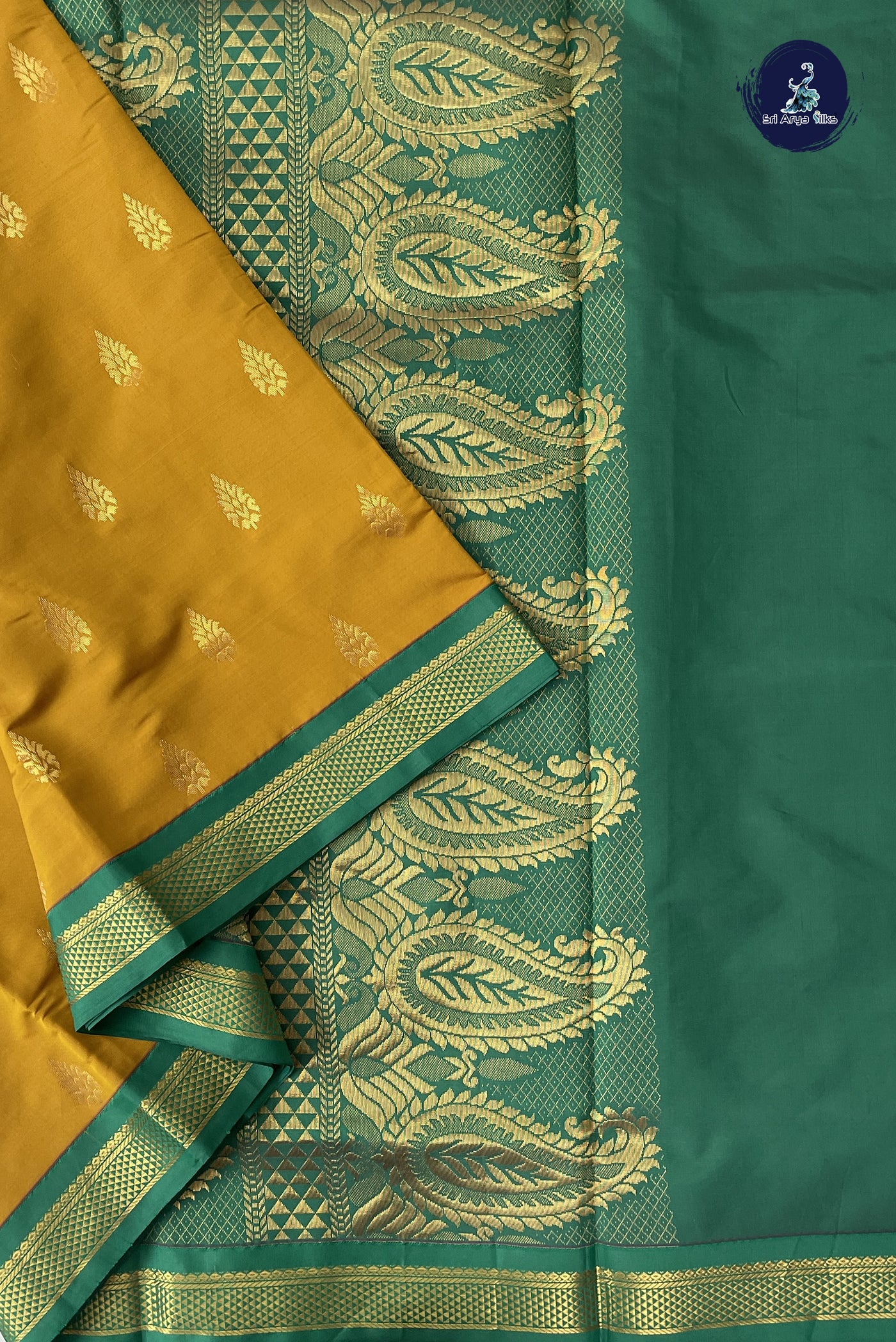 Mustard Yellow Madisar Semi Silk Saree With Zari Buttas Pattern