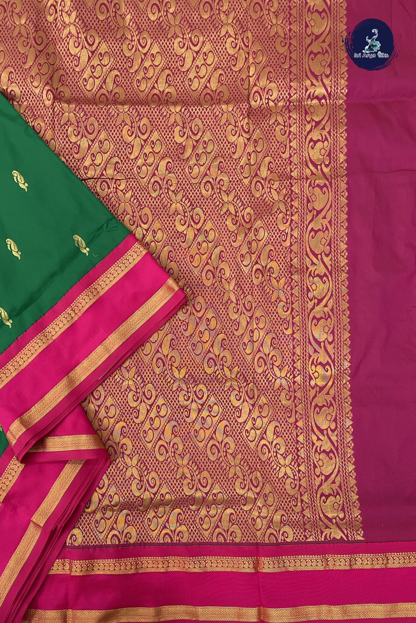 Dark Green Madisar Semi Silk Saree With Zari Buttas Pattern