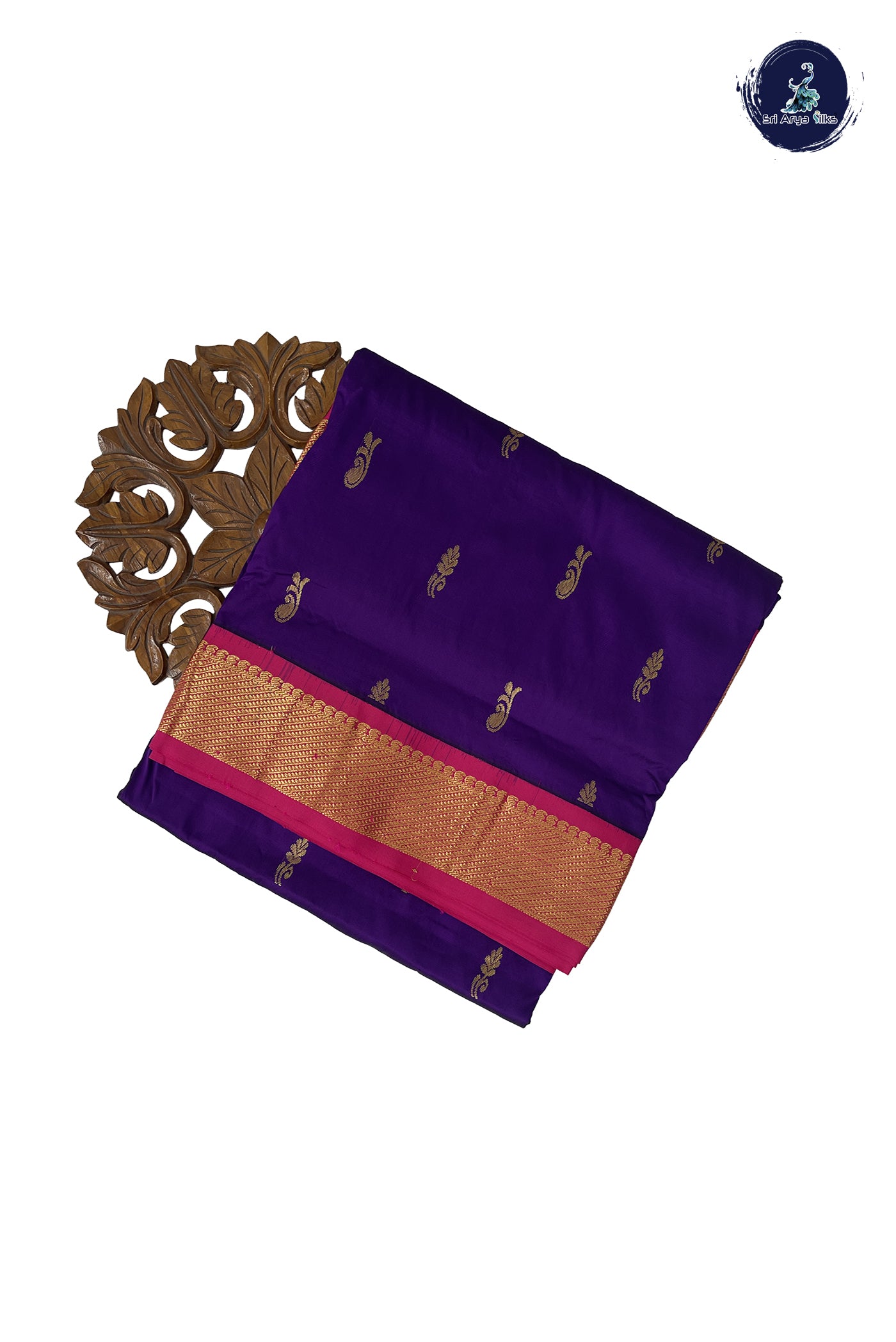Violet 10.5 Yards Madisar Saree With Zari Buttas Pattern