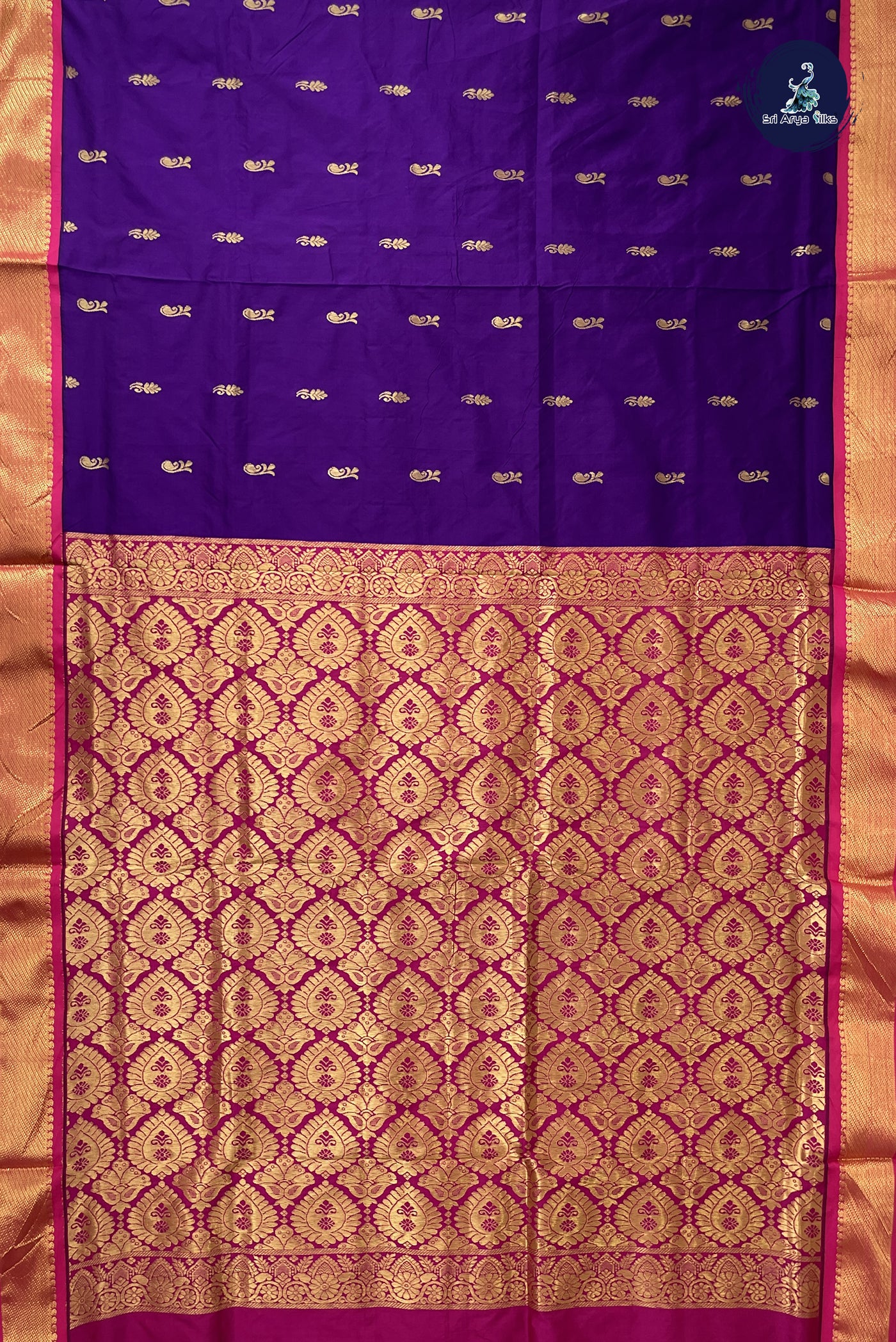 Violet 10.5 Yards Madisar Saree With Zari Buttas Pattern