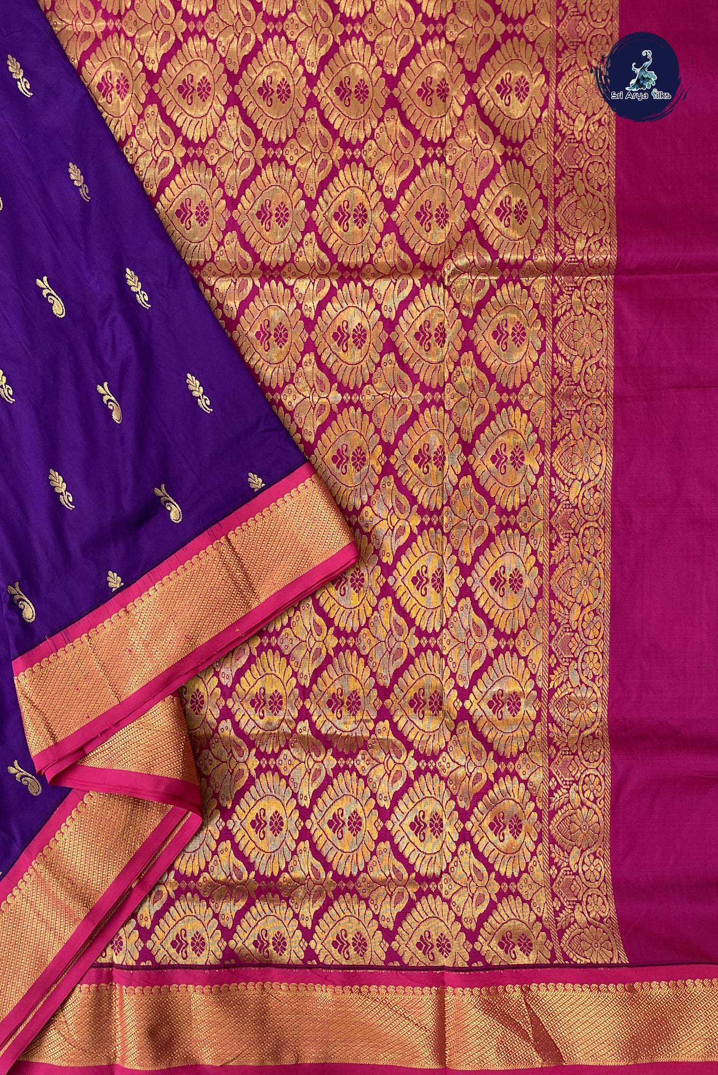 Violet 10.5 Yards Madisar Saree With Zari Buttas Pattern