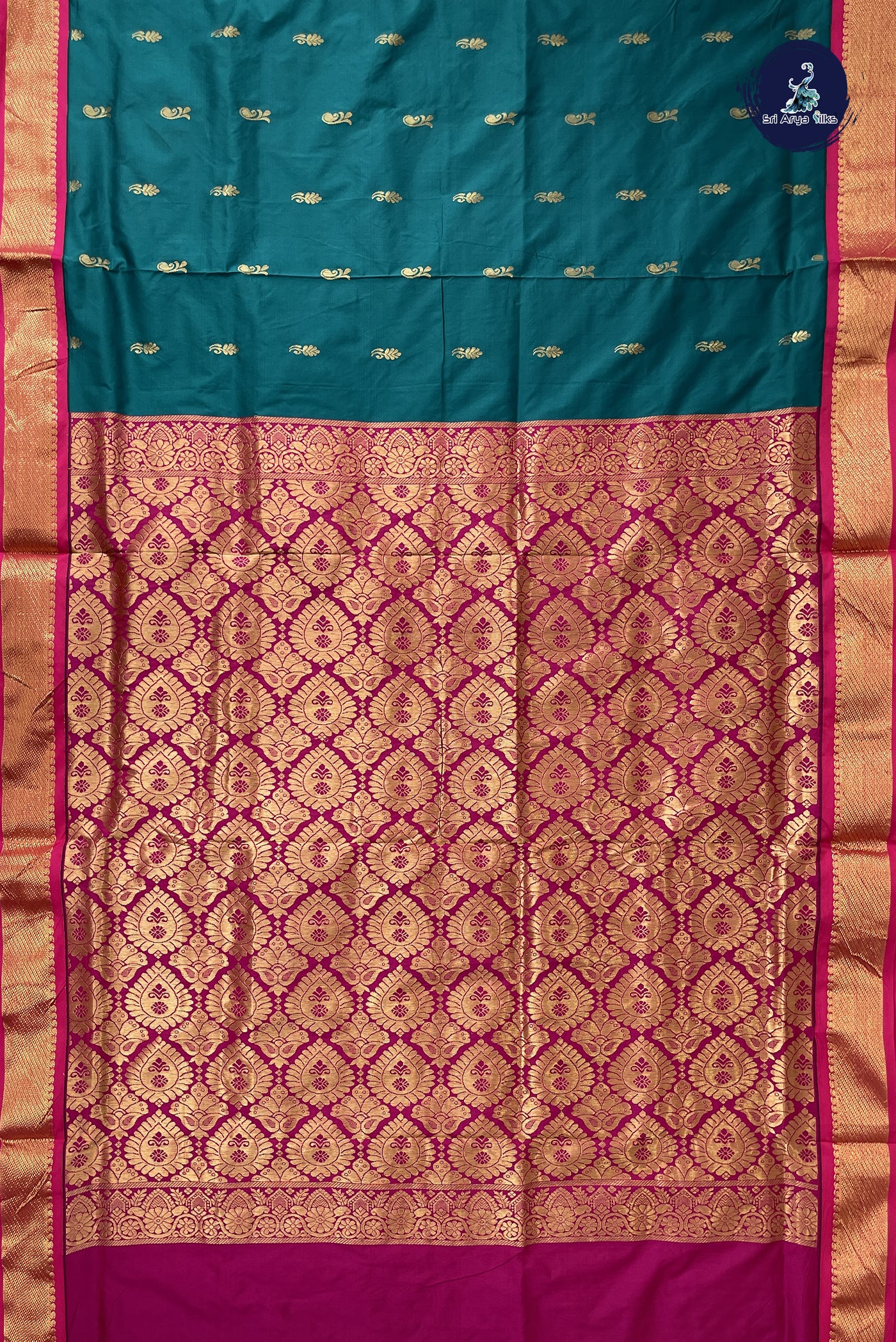 Teal 10.5 Yards Madisar Saree With Zari Buttas Pattern