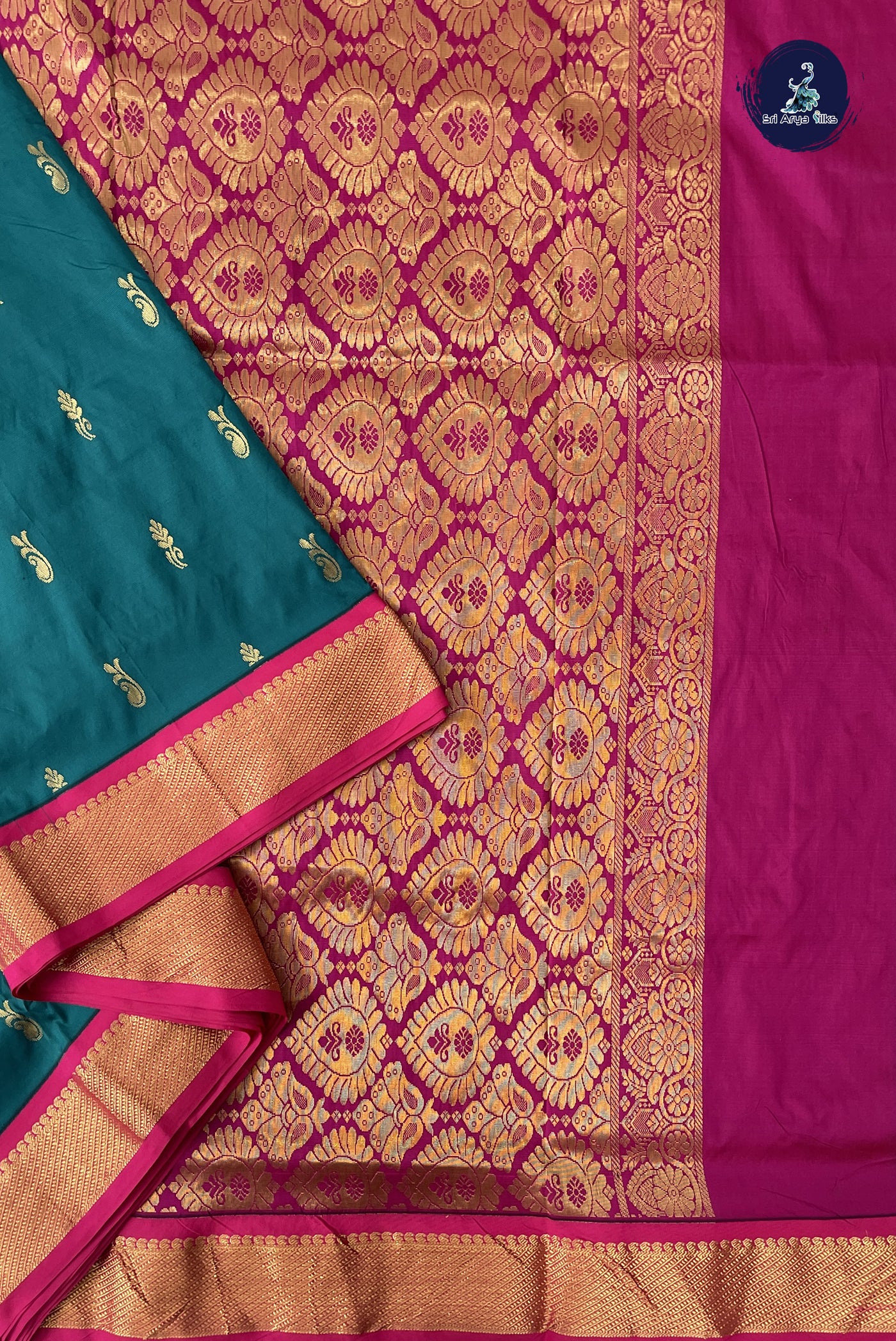 Teal 10.5 Yards Madisar Saree With Zari Buttas Pattern