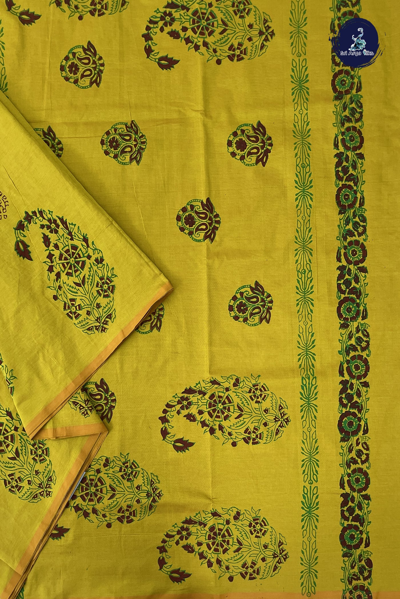 Lime Green Madisar Semi Silk Cotton Saree With Printed Pattern