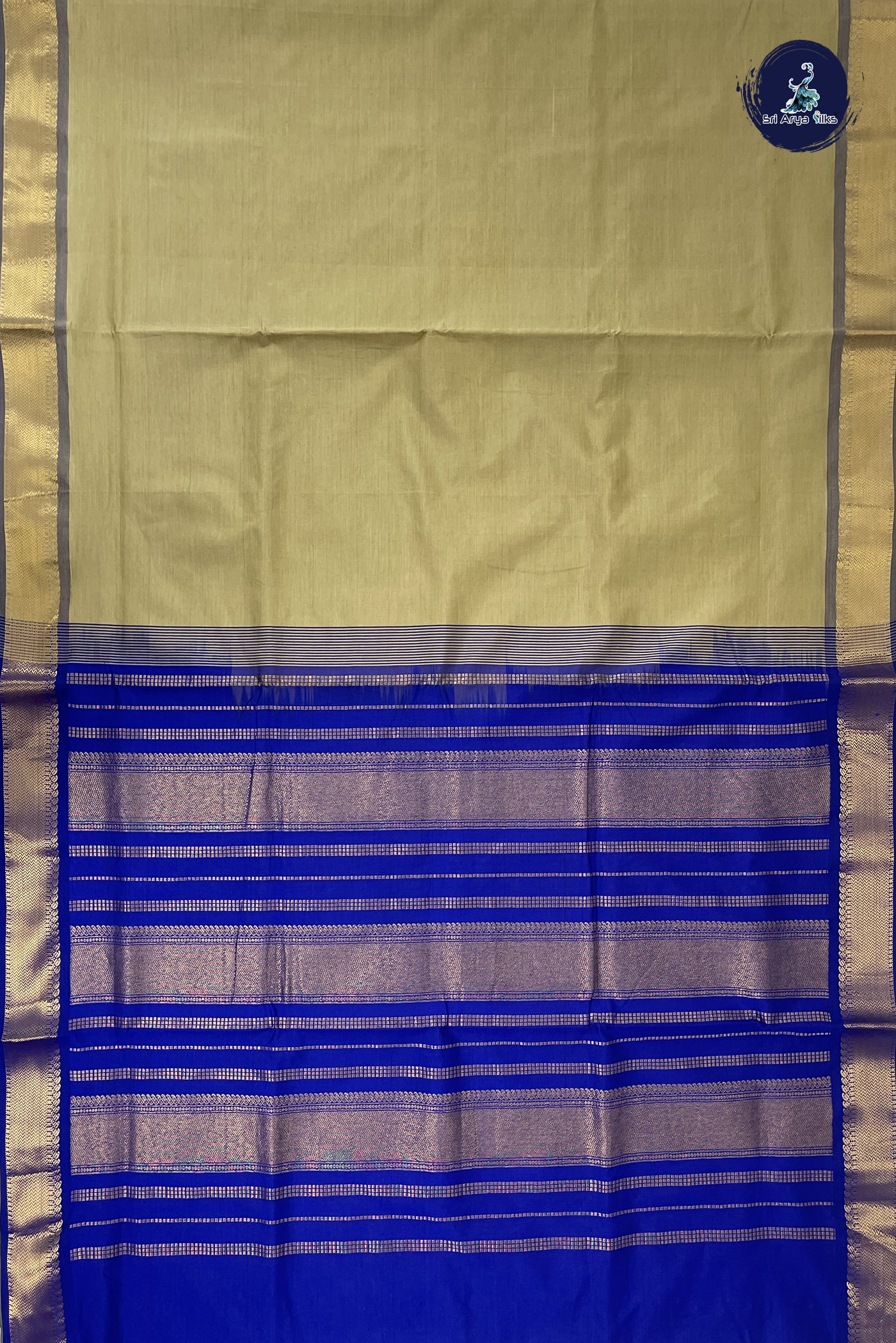 Cream Madisar Semi Silk Cotton Saree With Plain Pattern