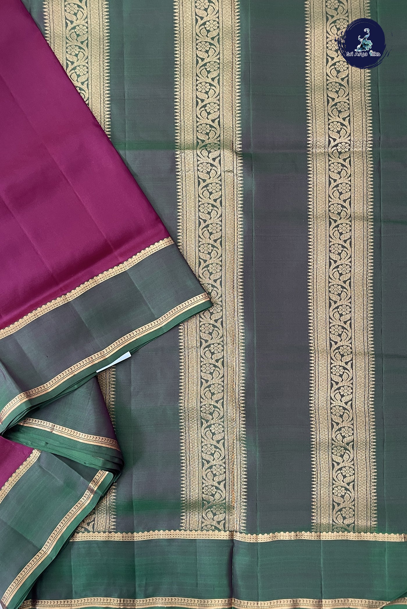 Pinkish Maroon Madisar 10 Yards Silk Saree With Plain Pattern